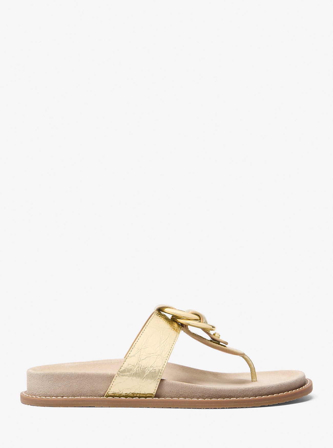 Jaden Crackled Metallic Leather Thong Sandal PALE GOLD