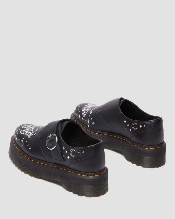 Dr. Martens Monk Celestial Moth Leather Platform Shoes Black - Mens