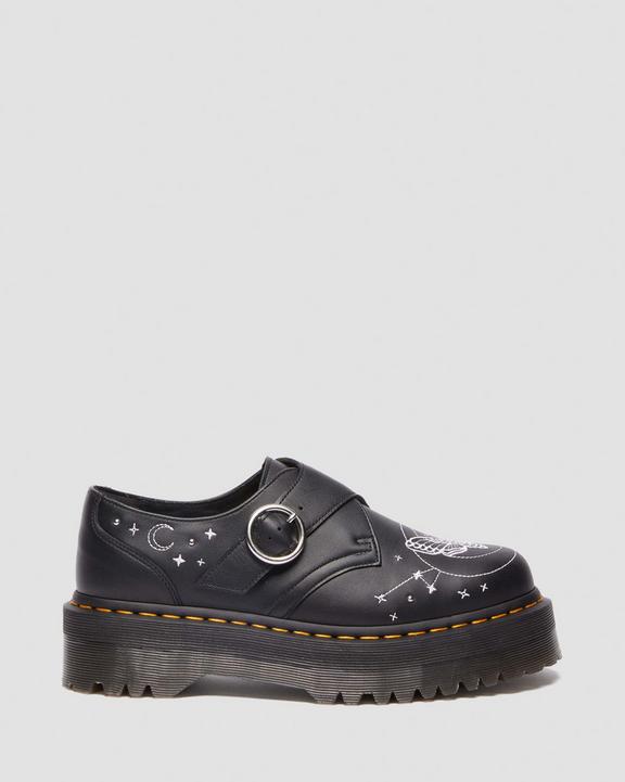 Dr. Martens Monk Celestial Moth Leather Platform Shoes Black - Mens