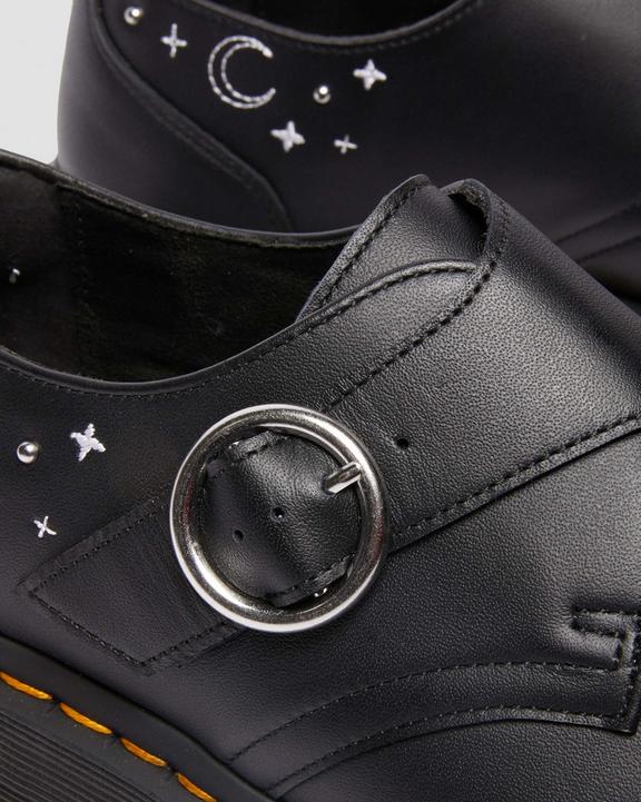 Dr. Martens Monk Celestial Moth Leather Platform Shoes Black - Mens