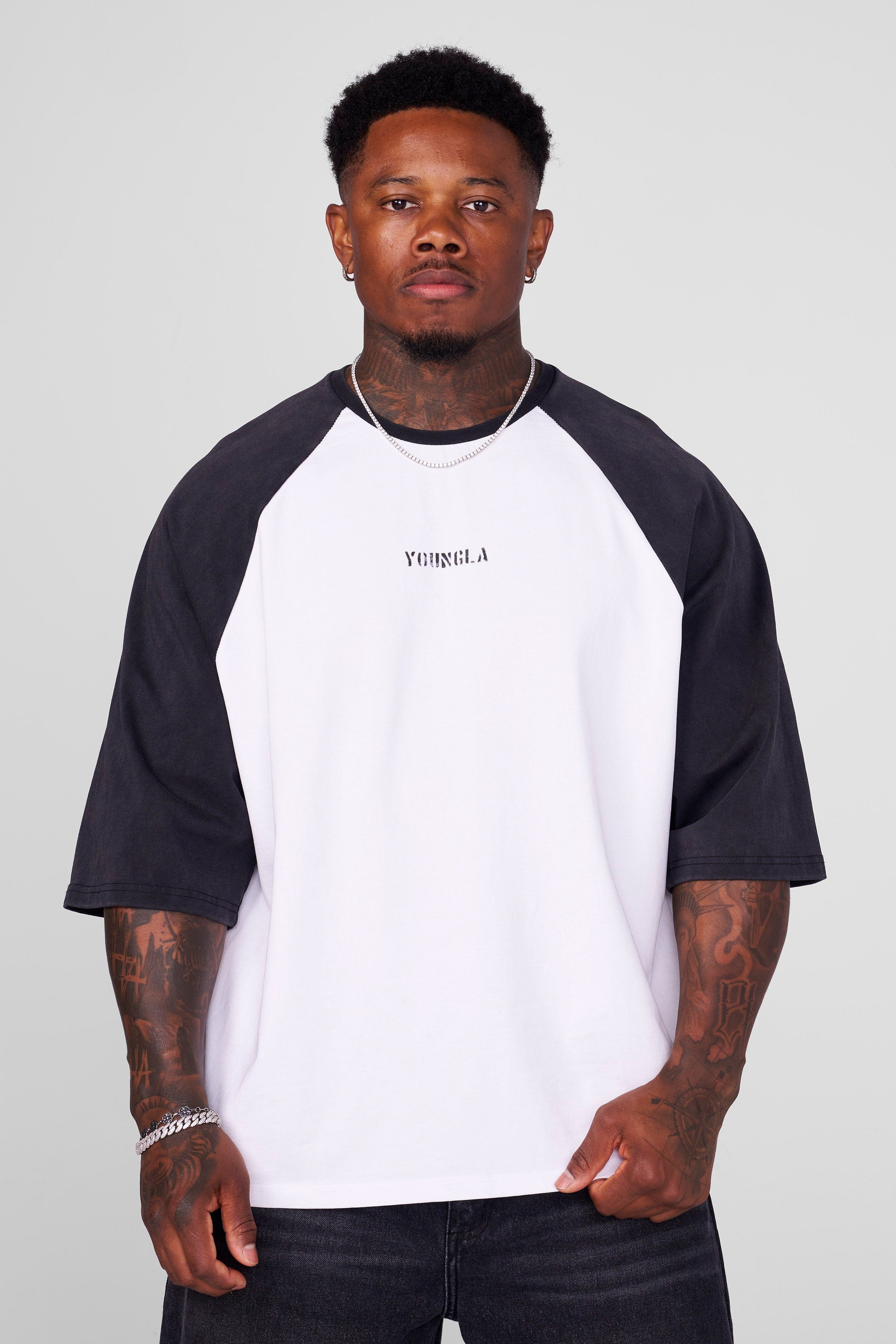 YoungLA 4139 - Oversized Baseball Tees 'White Black'