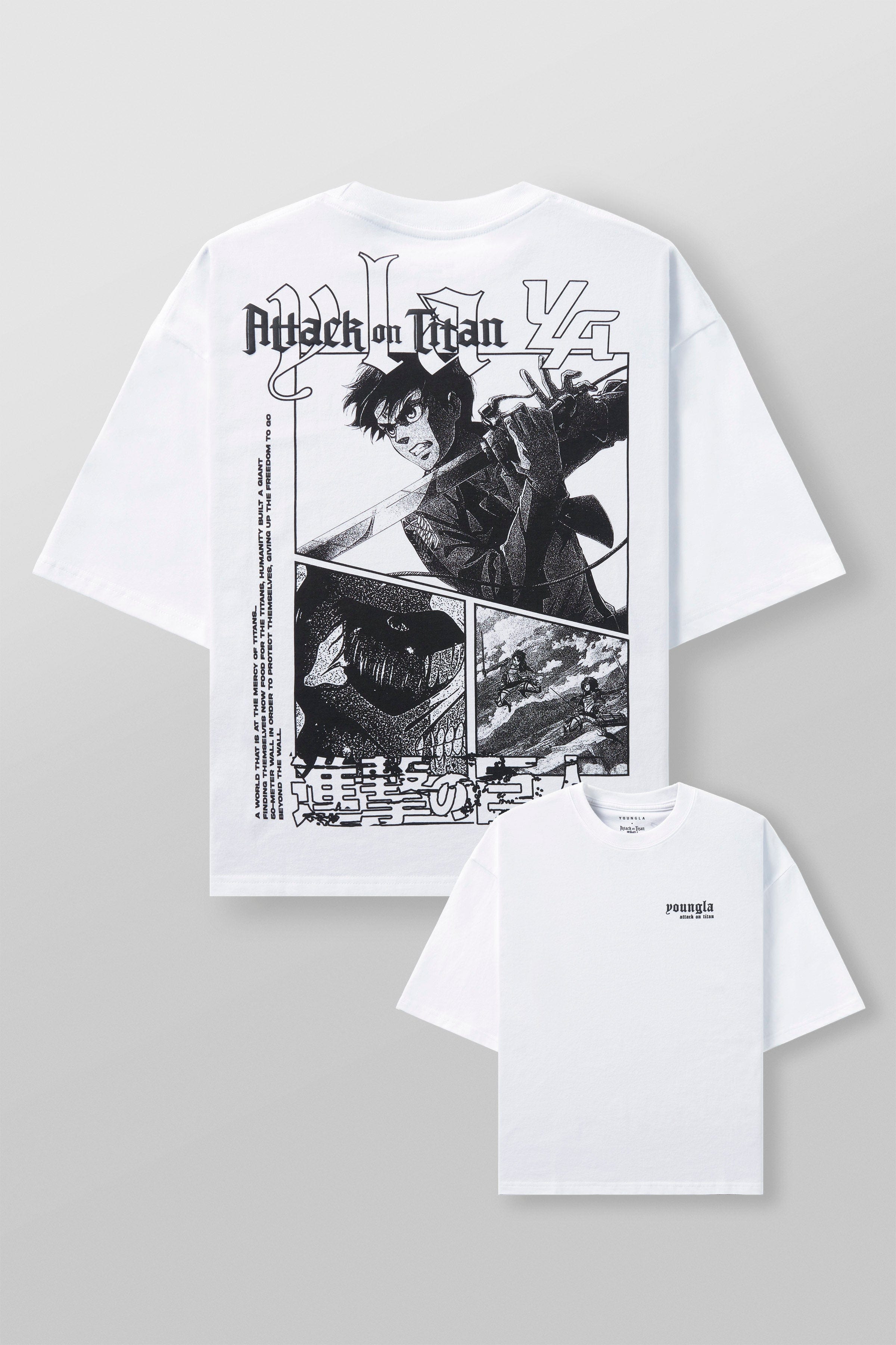 YoungLA 4186 - AOT© x YLA Cropped Tees 'First Battle White'