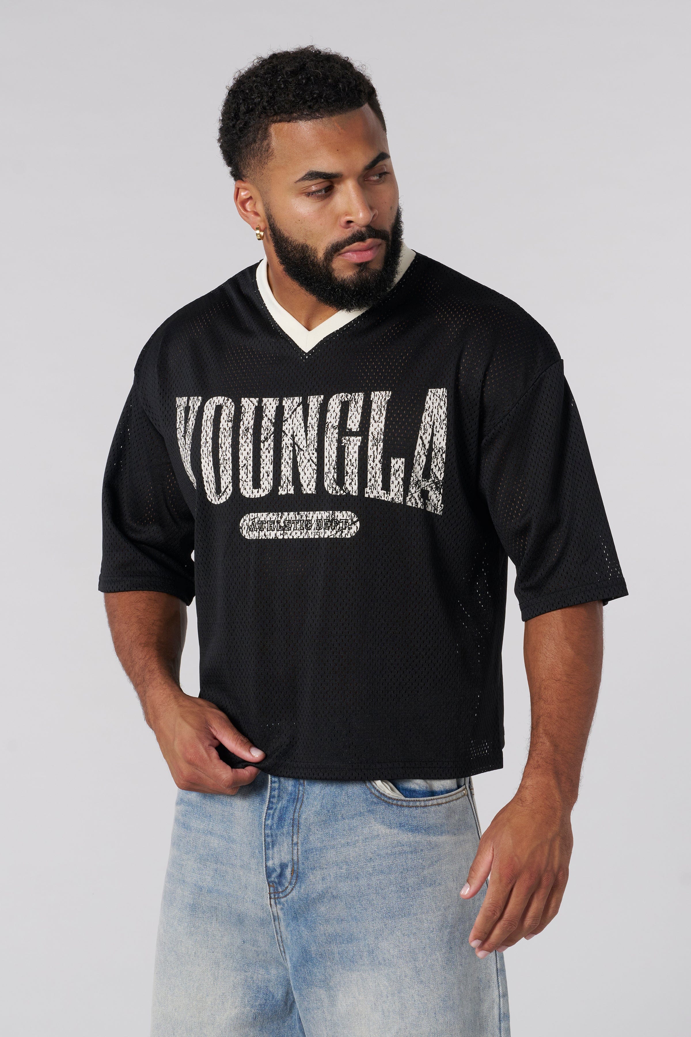 YoungLA 4187 - Varsity Football Cropped Jersey 'Black'