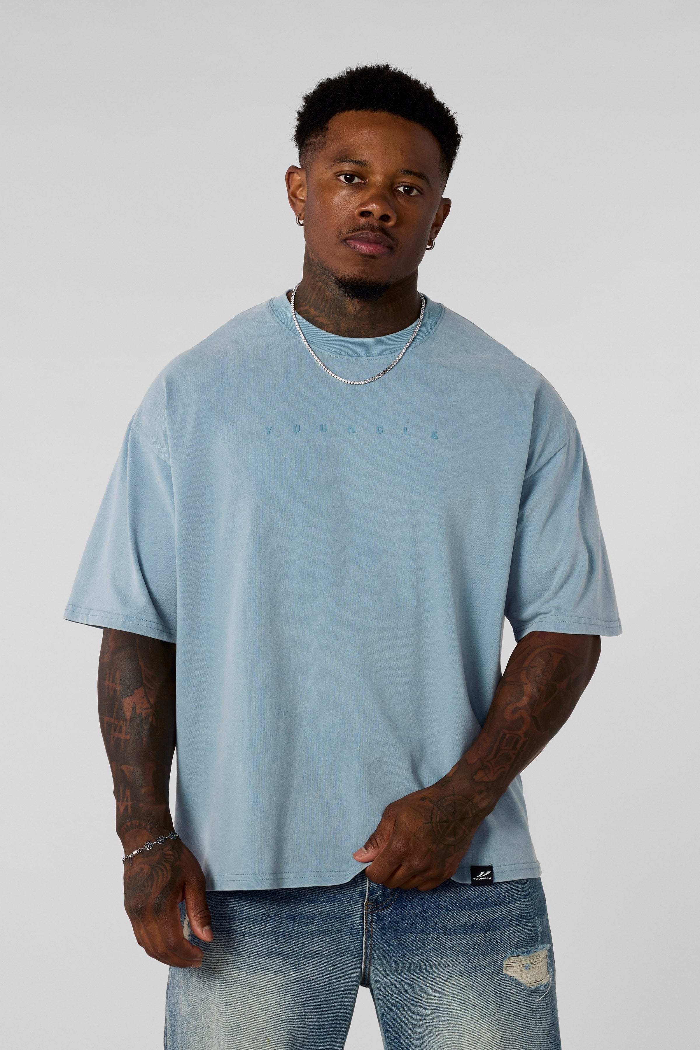 YoungLA 4219 - Summer Peached Tees 'Light Blue Wash'