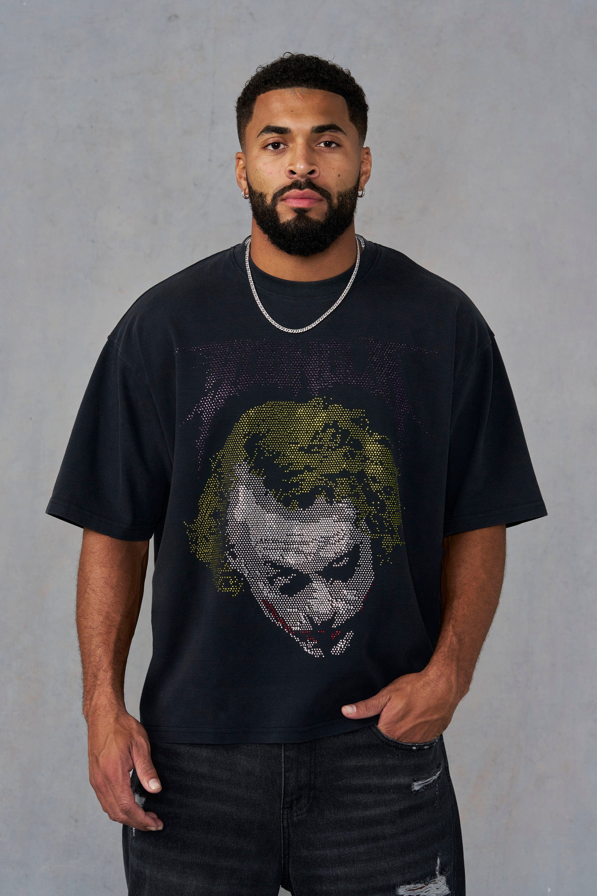 YoungLA 4257 - Batman Rhinestone Tees 'Joker R'