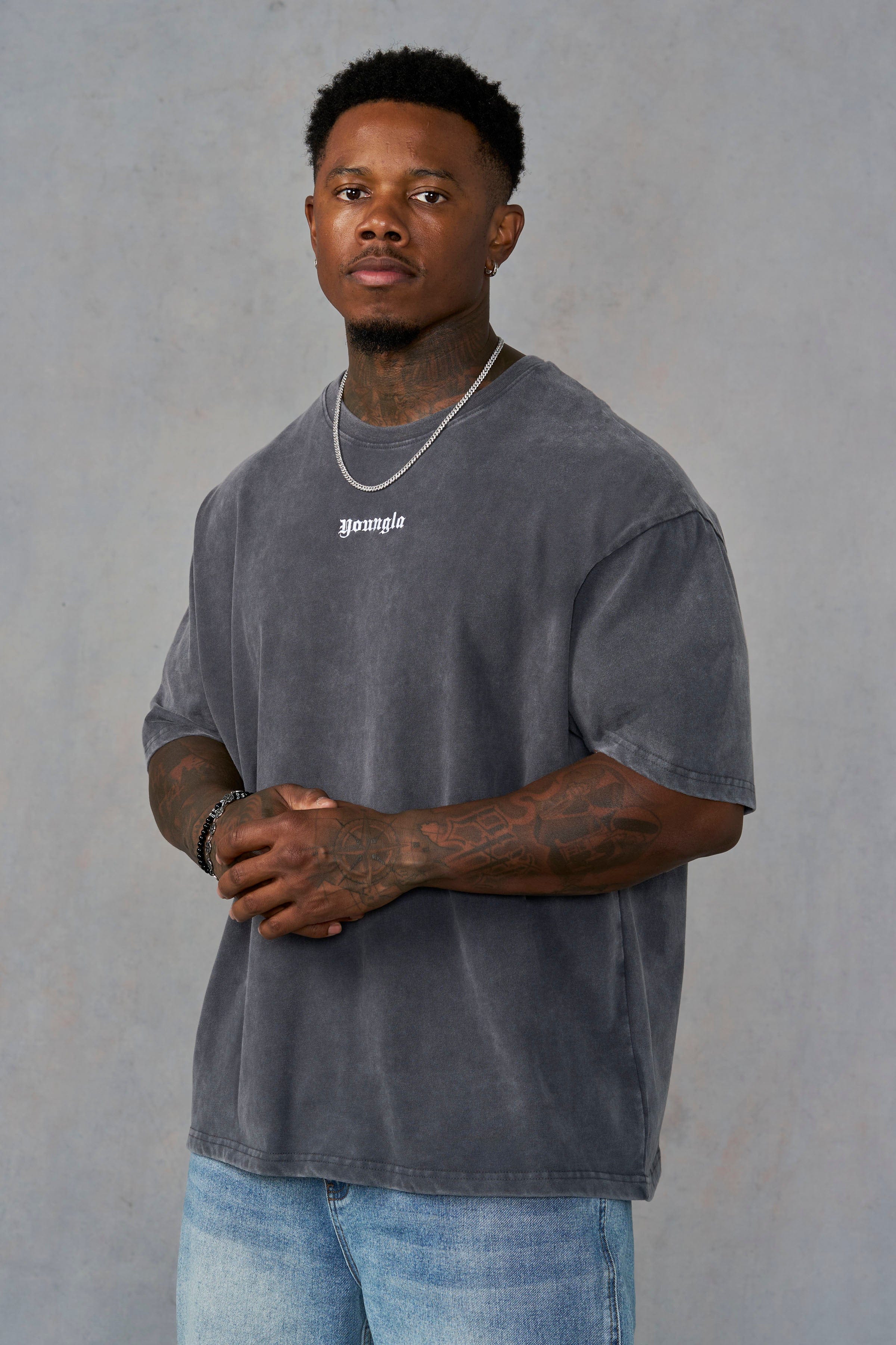 YoungLA 4293 - Core Relaxed Tees 'Charcoal Wash'