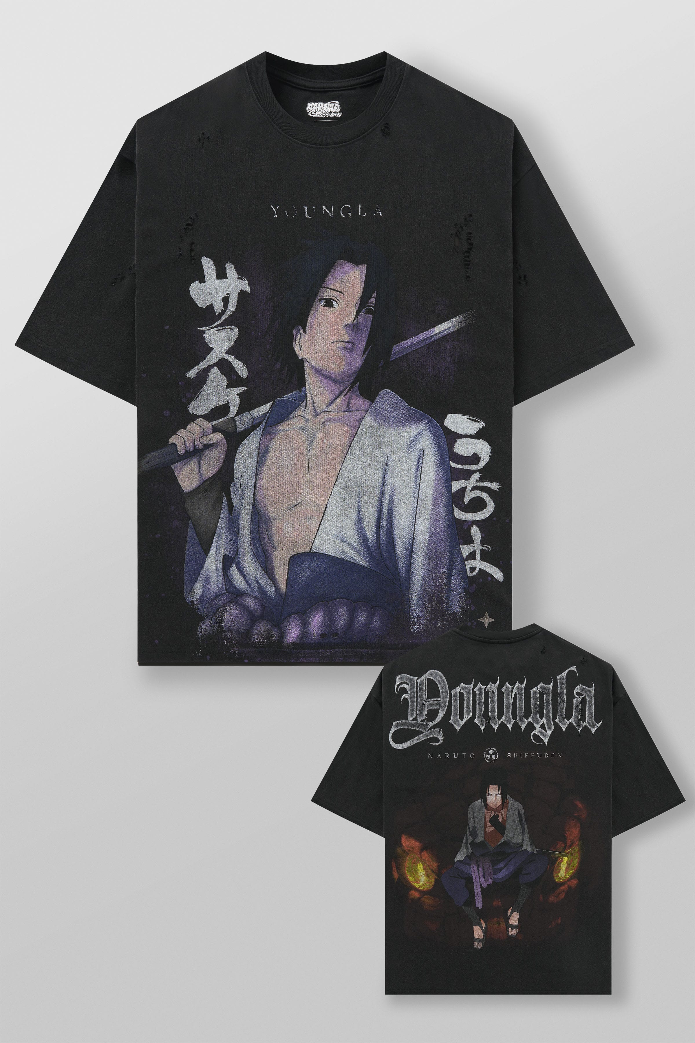 YoungLa 4318 - Naruto Distressed Tees 'Sasuke'