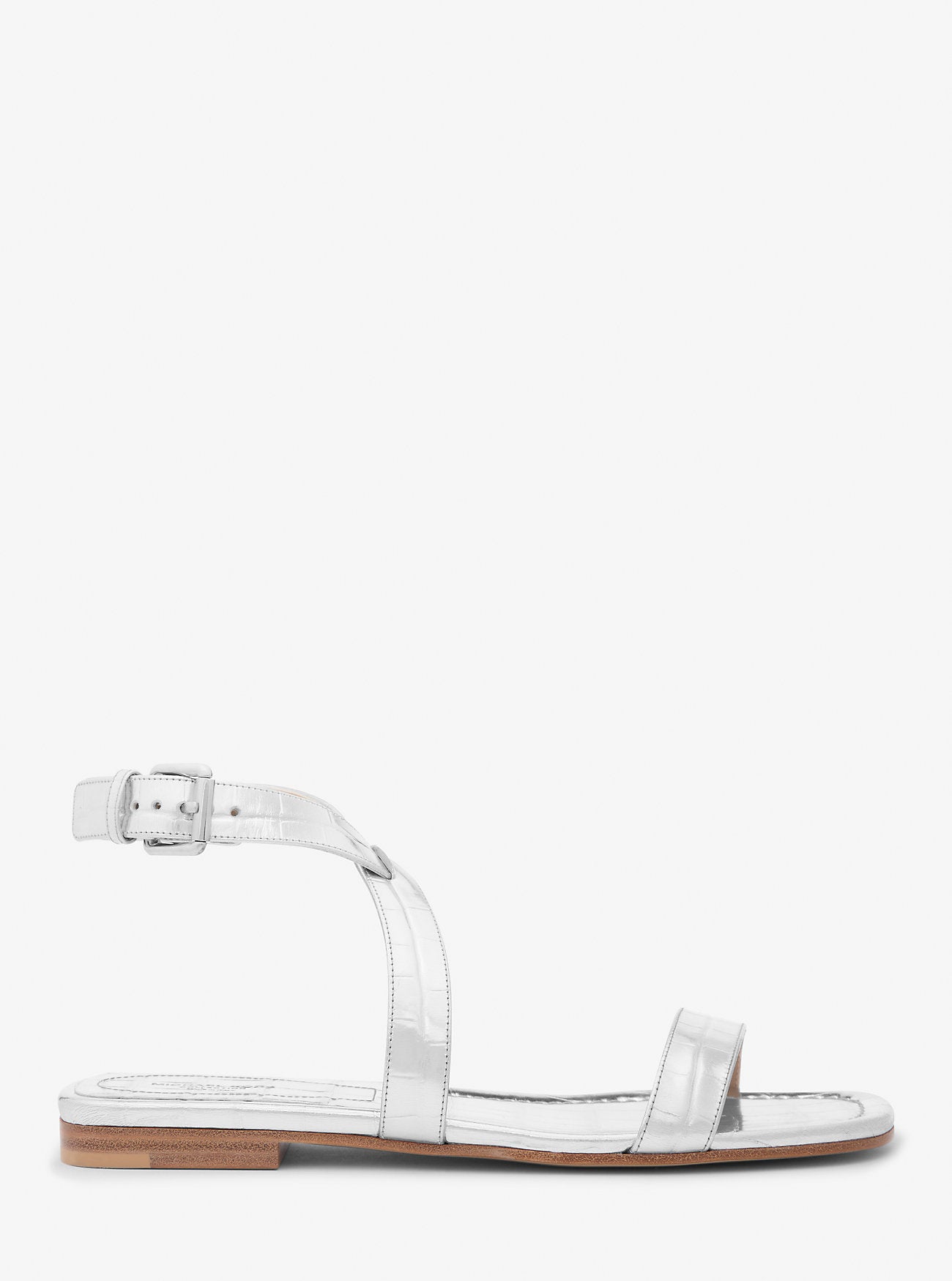 Bridgette Metallic Crocodile Embossed Leather Sandal SILVER