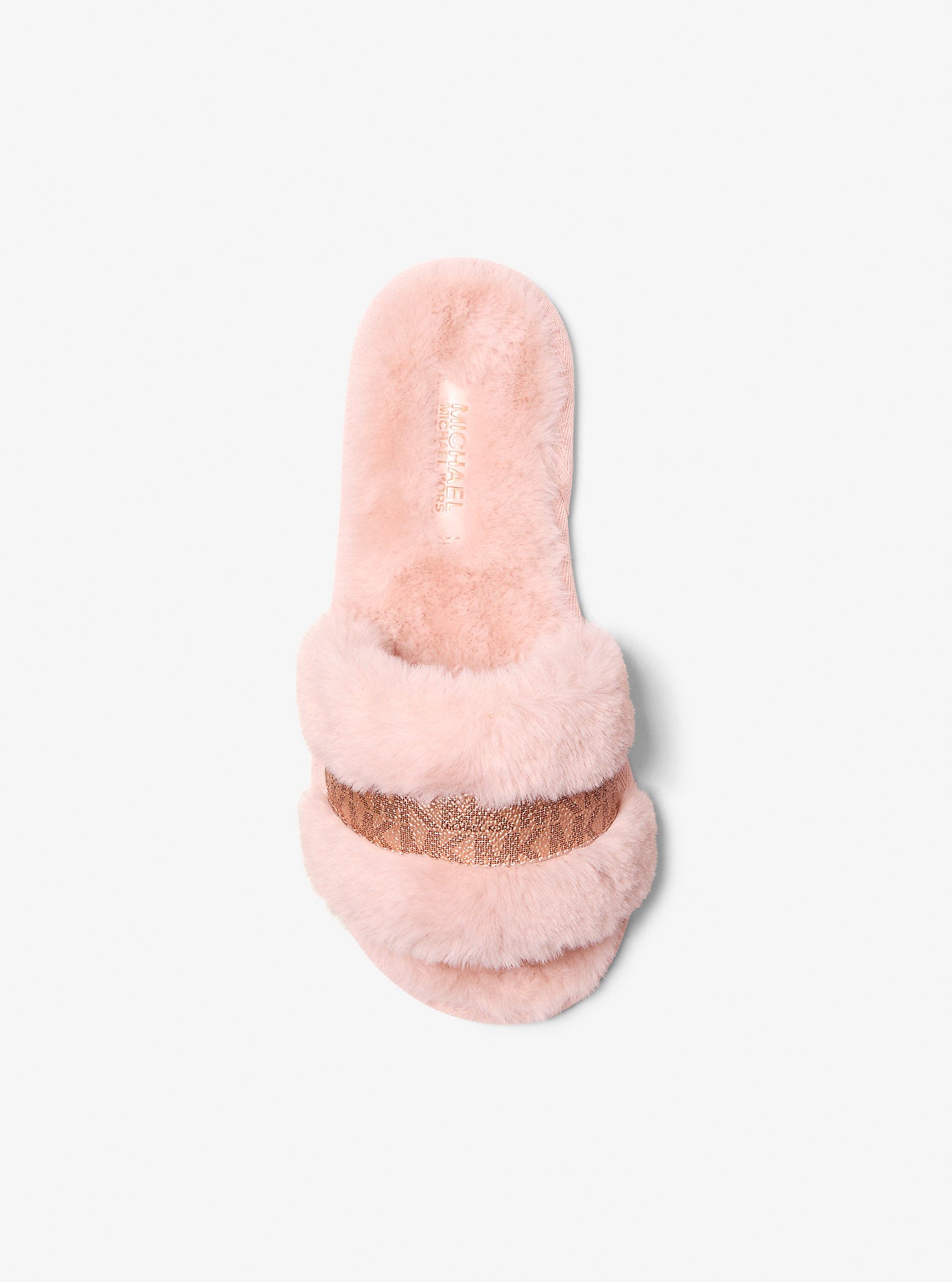 Alexis Faux Fur and Metallic Signature Logo Slide Sandal POWDER BLUSH