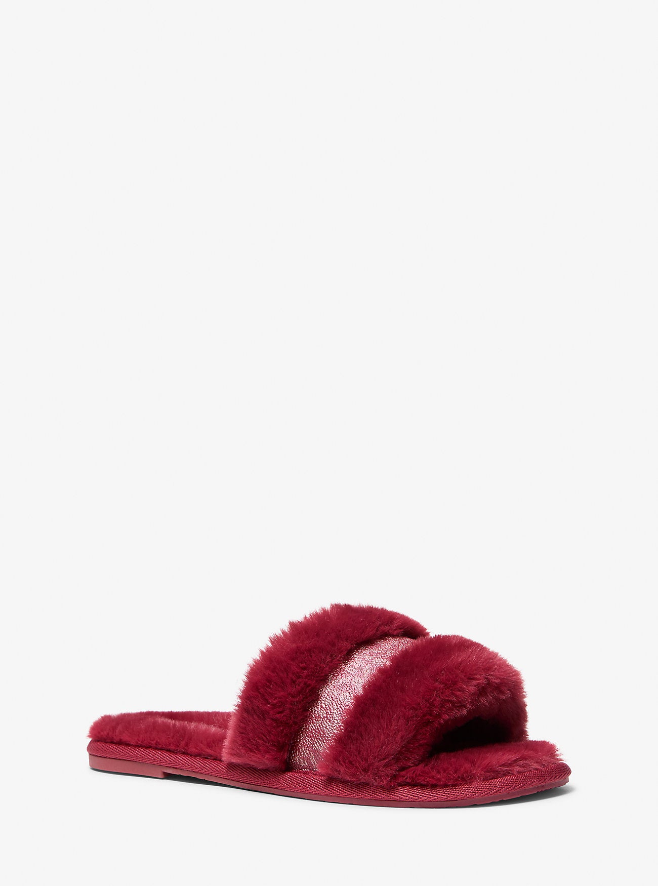Alexis Faux Fur and Metallic Signature Logo Slide Sandal CHERRY