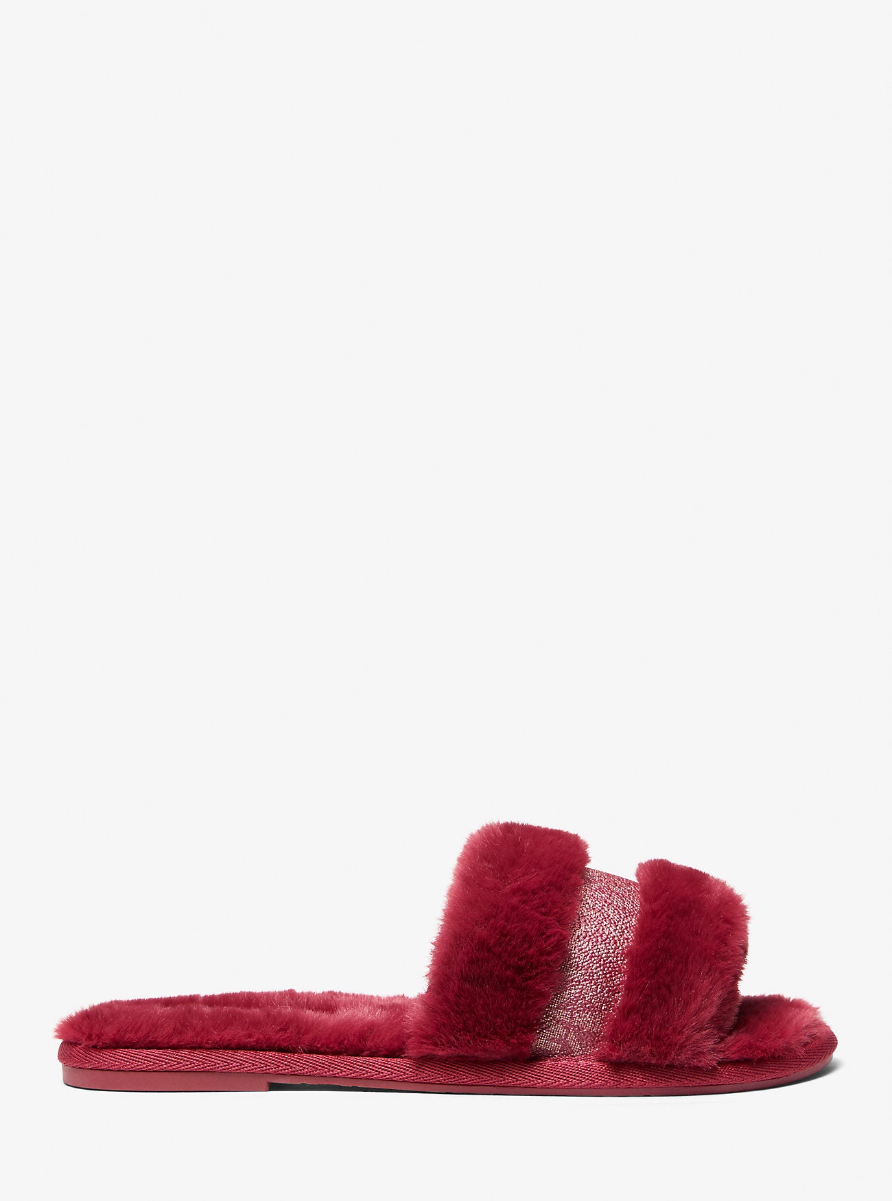 Alexis Faux Fur and Metallic Signature Logo Slide Sandal CHERRY
