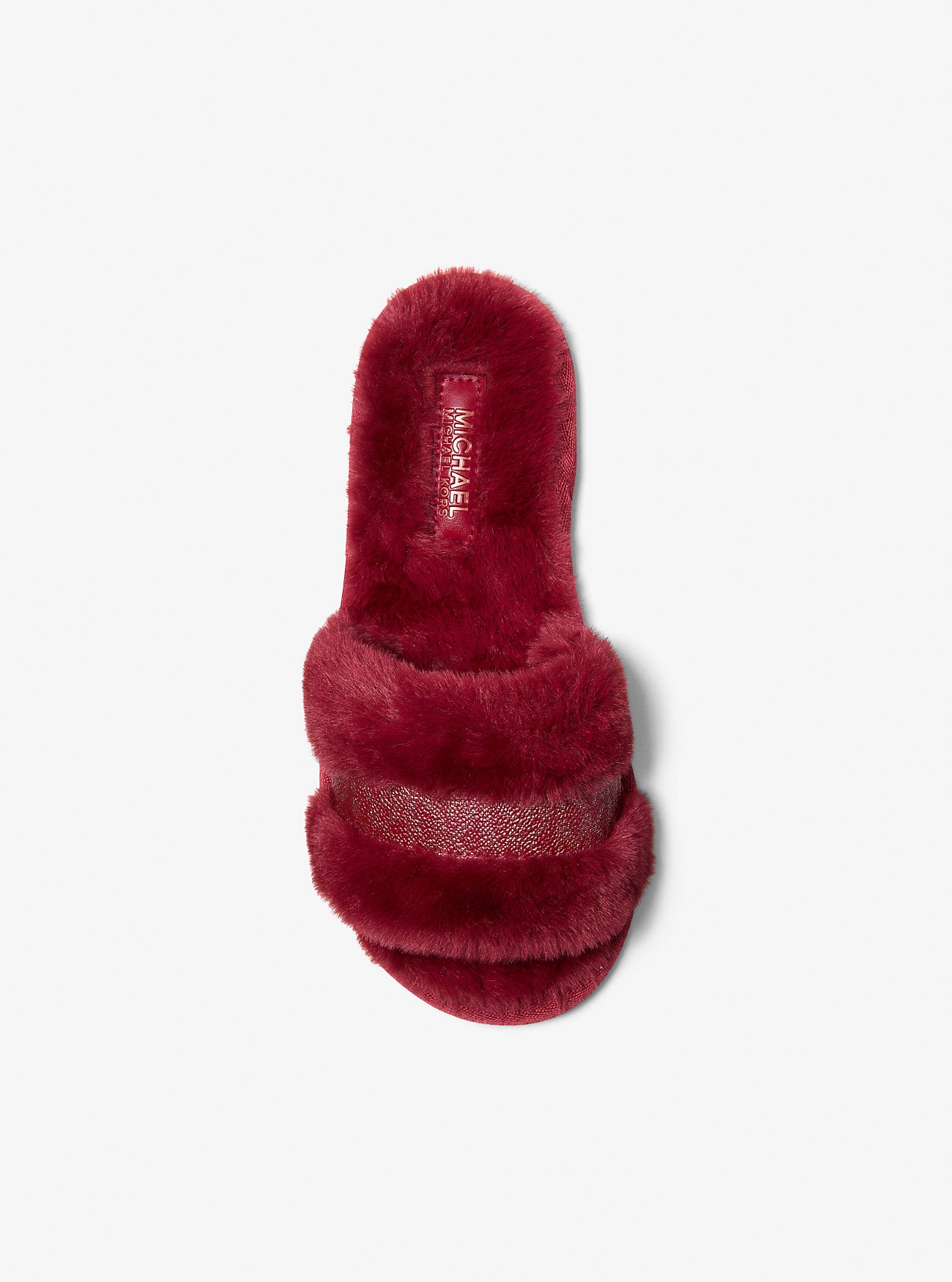 Alexis Faux Fur and Metallic Signature Logo Slide Sandal CHERRY