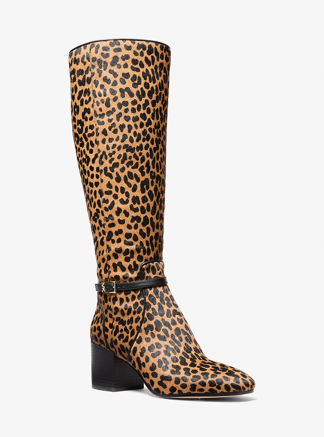 Ella Leopard Print Calf Hair Wide Calf Block Heel Boot DEER MULTI