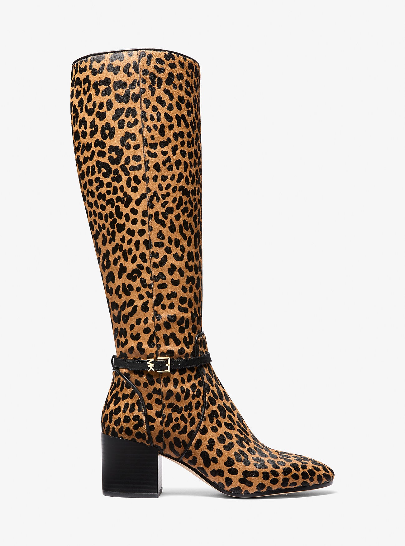 Ella Leopard Print Calf Hair Wide Calf Block Heel Boot DEER MULTI