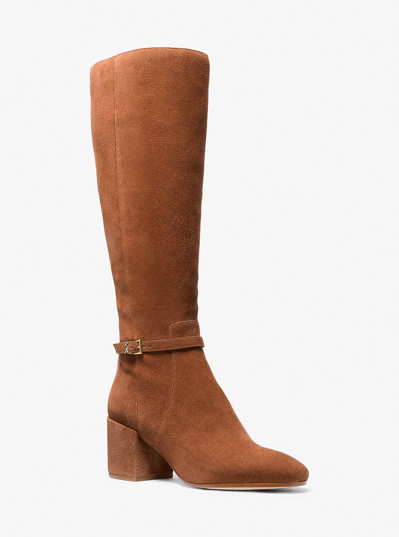 Ella Suede Wide Calf Block Heel Boot LUGGAGE