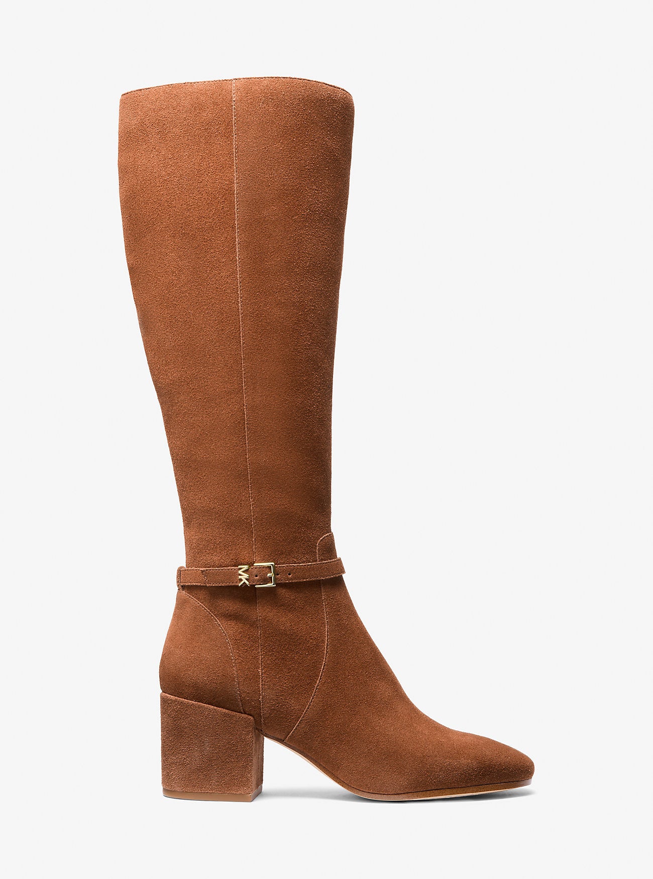 Ella Suede Wide Calf Block Heel Boot LUGGAGE