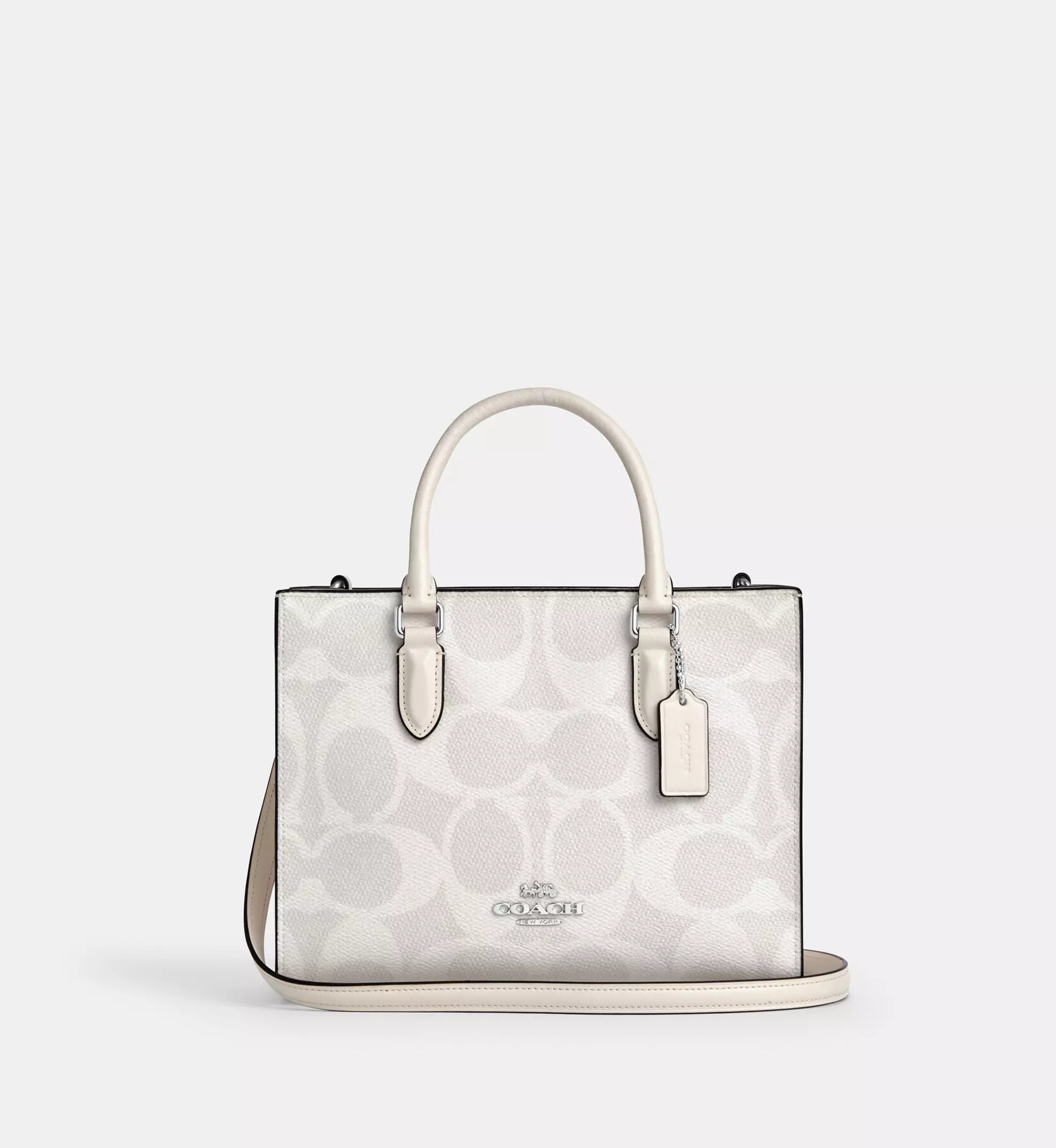 Coach Maggie Small Tote Bag In Signature Canvas ' Silver White Chalk'