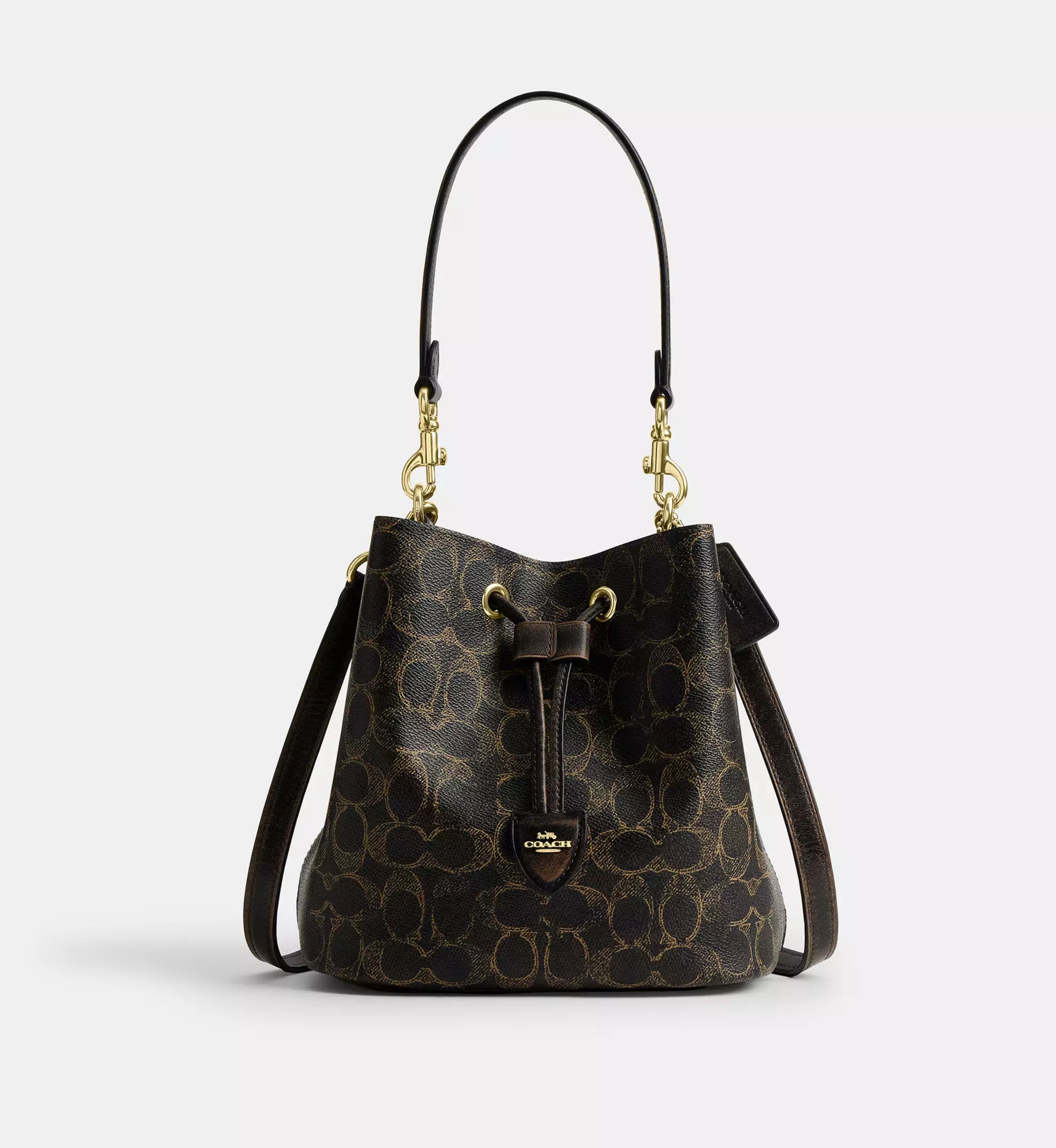 Coach Rowan Bucket Bag In Loved Signature Canvas With Charms 'Signature Canvas Gold Brown'