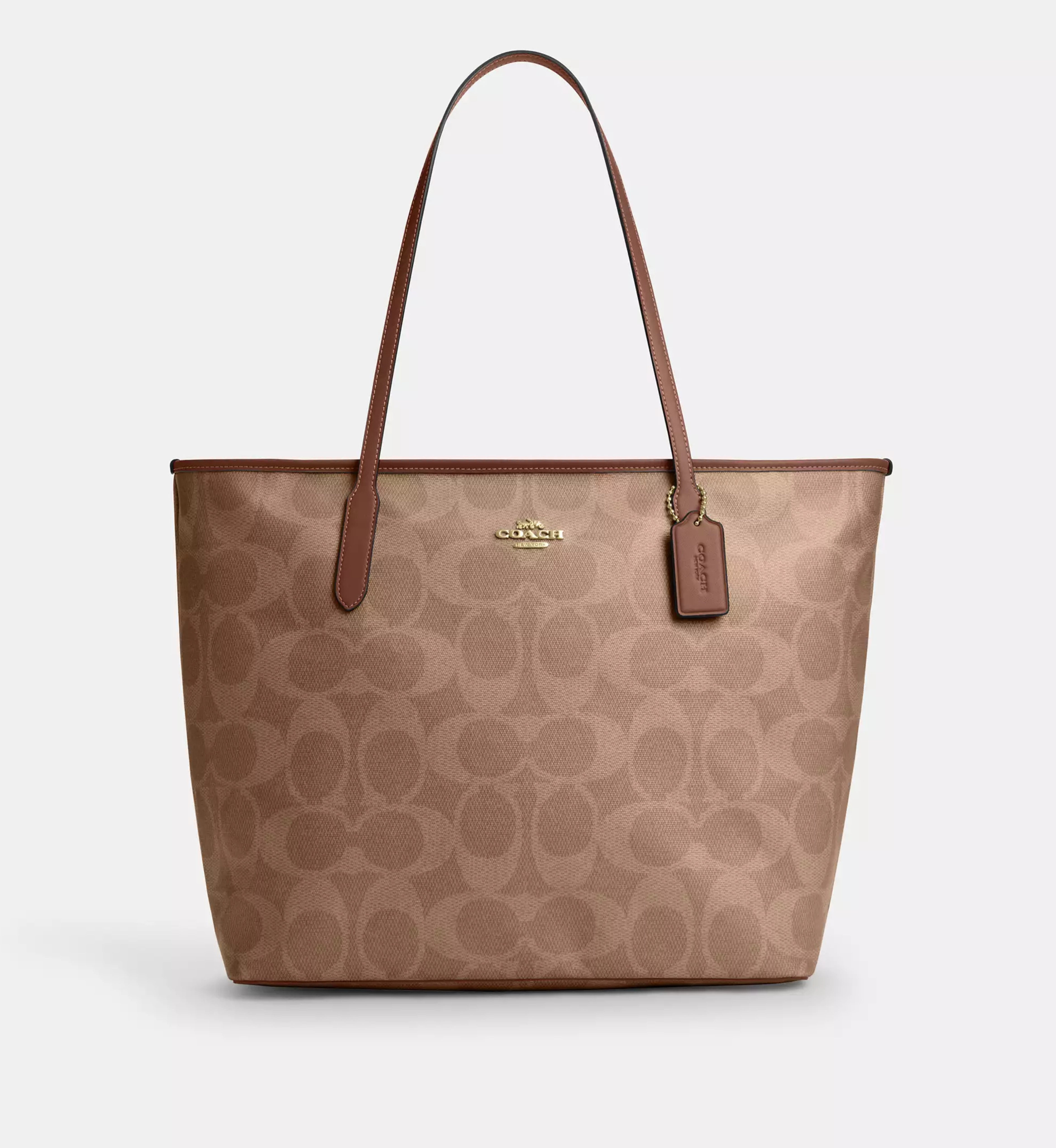 Coach Large City Tote Bag In Maxi Signature Canvas 'Signature Canvas Gold Tan Brown'