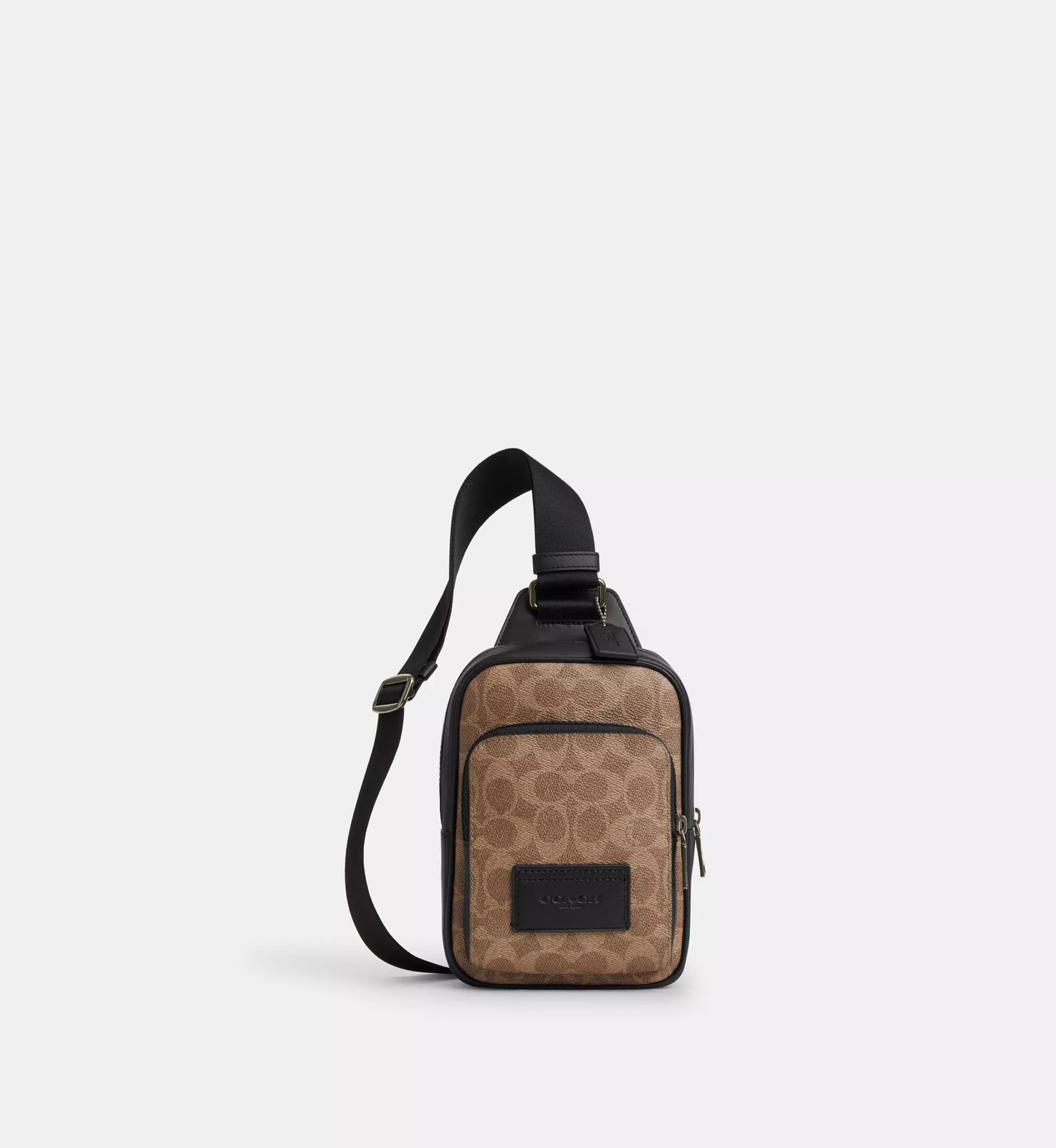 Coach Racer Sling Pack In Signature Canvas 'Signature Canvas Gunmetal Tan Black'