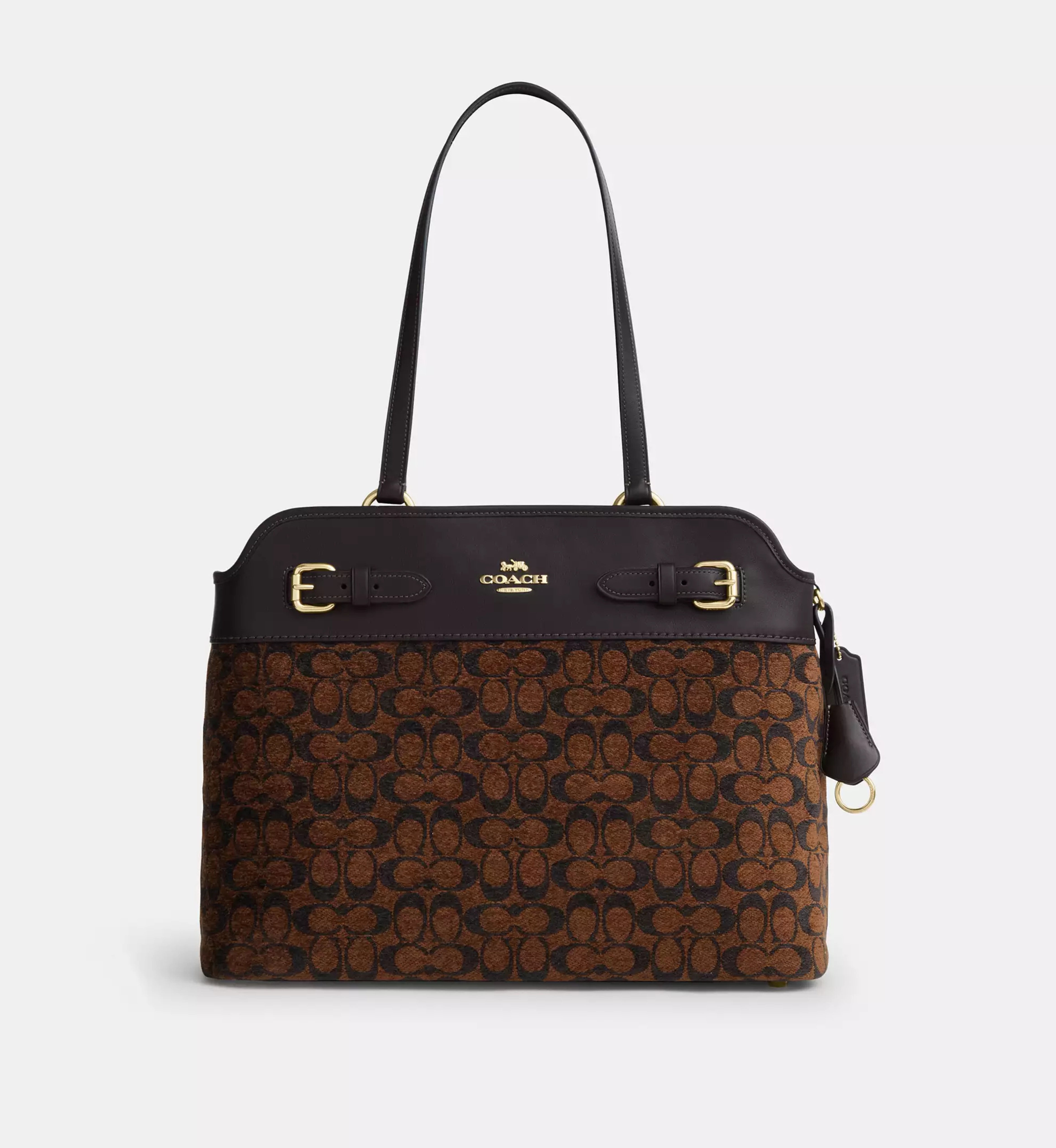 Coach Easton Tote Bag In Signature Chenille 'Smooth Leather Gold Truffle'