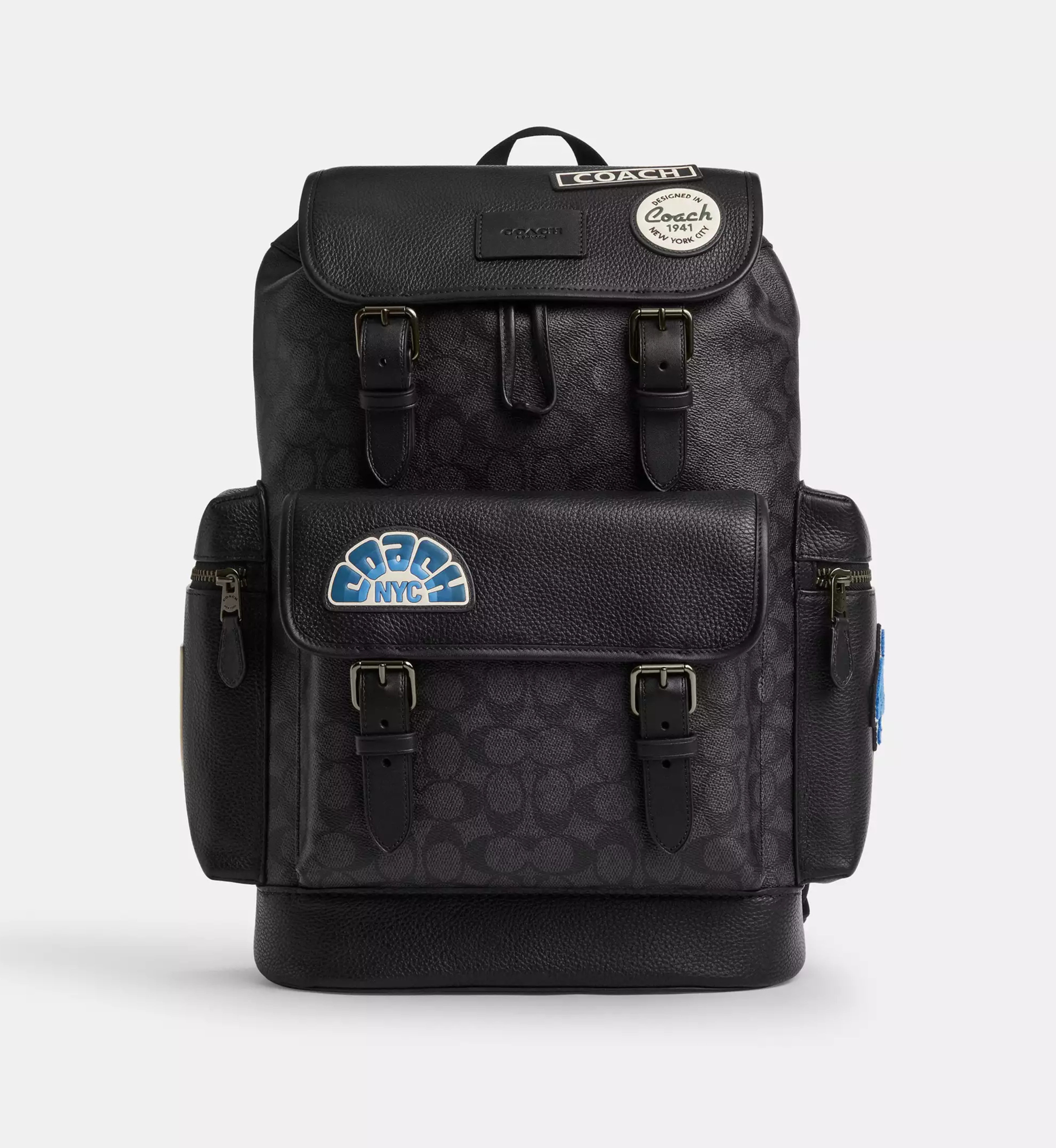 Coach Sprint Backpack In Signature Canvas With Patches 'Signature Canvas Gunmetal Charcoal Multi'