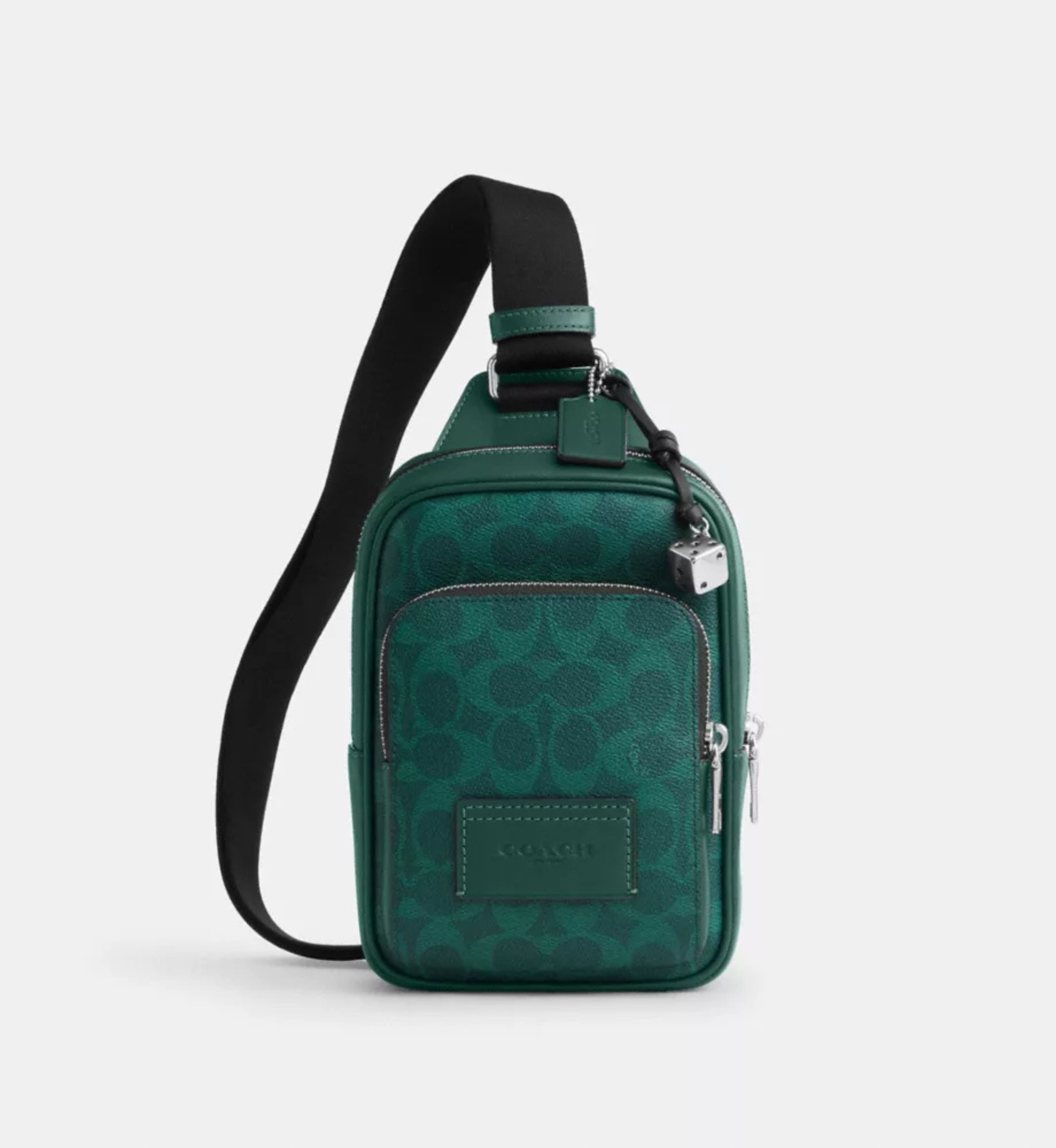 Coach Racer Sling Pack In Signature Canvas With Charms 'Signature Canvas Silver Sea Green'