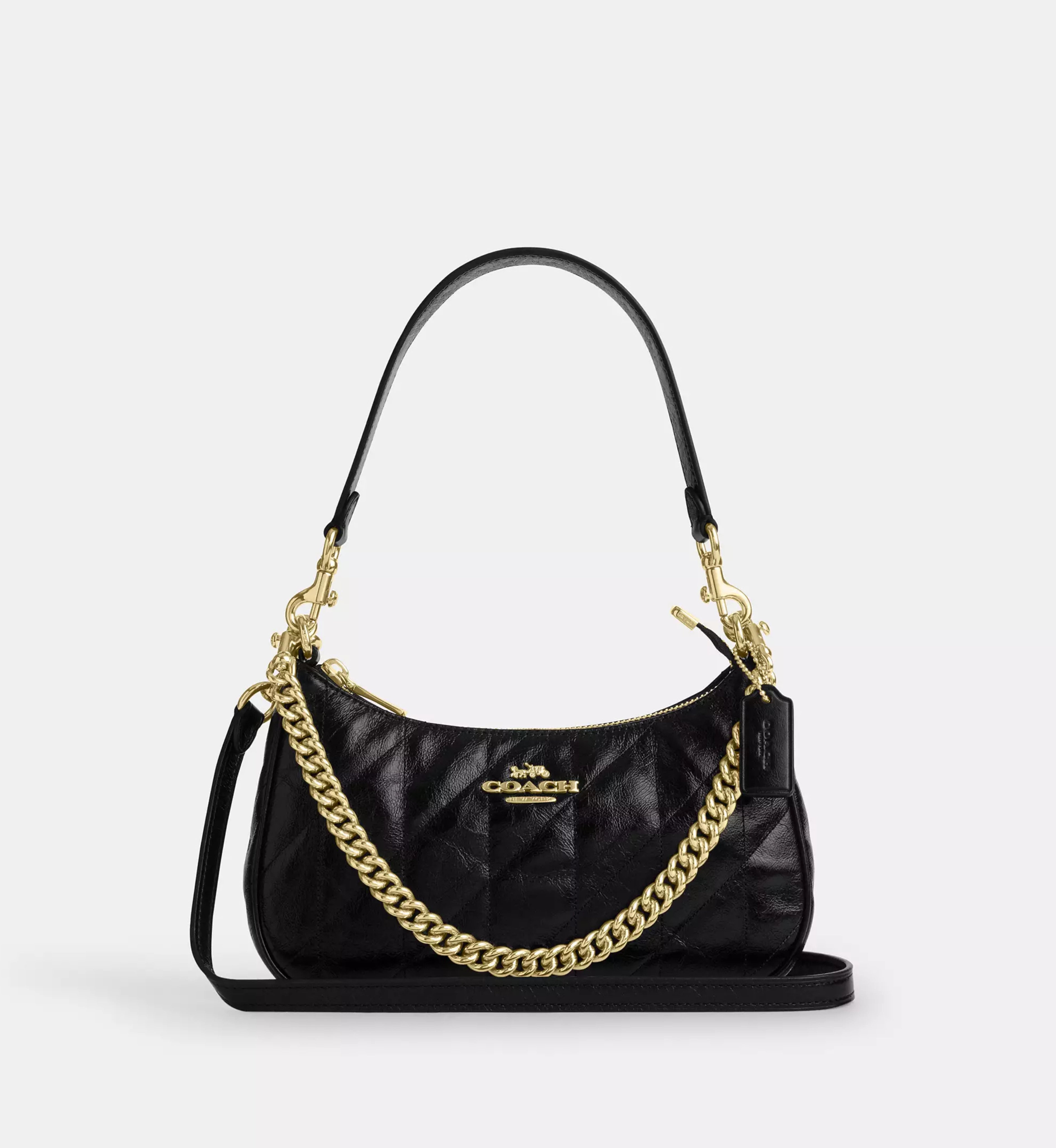 Coach Teri Shoulder Bag With Quilting 'Crinkle Leather Gold Black'