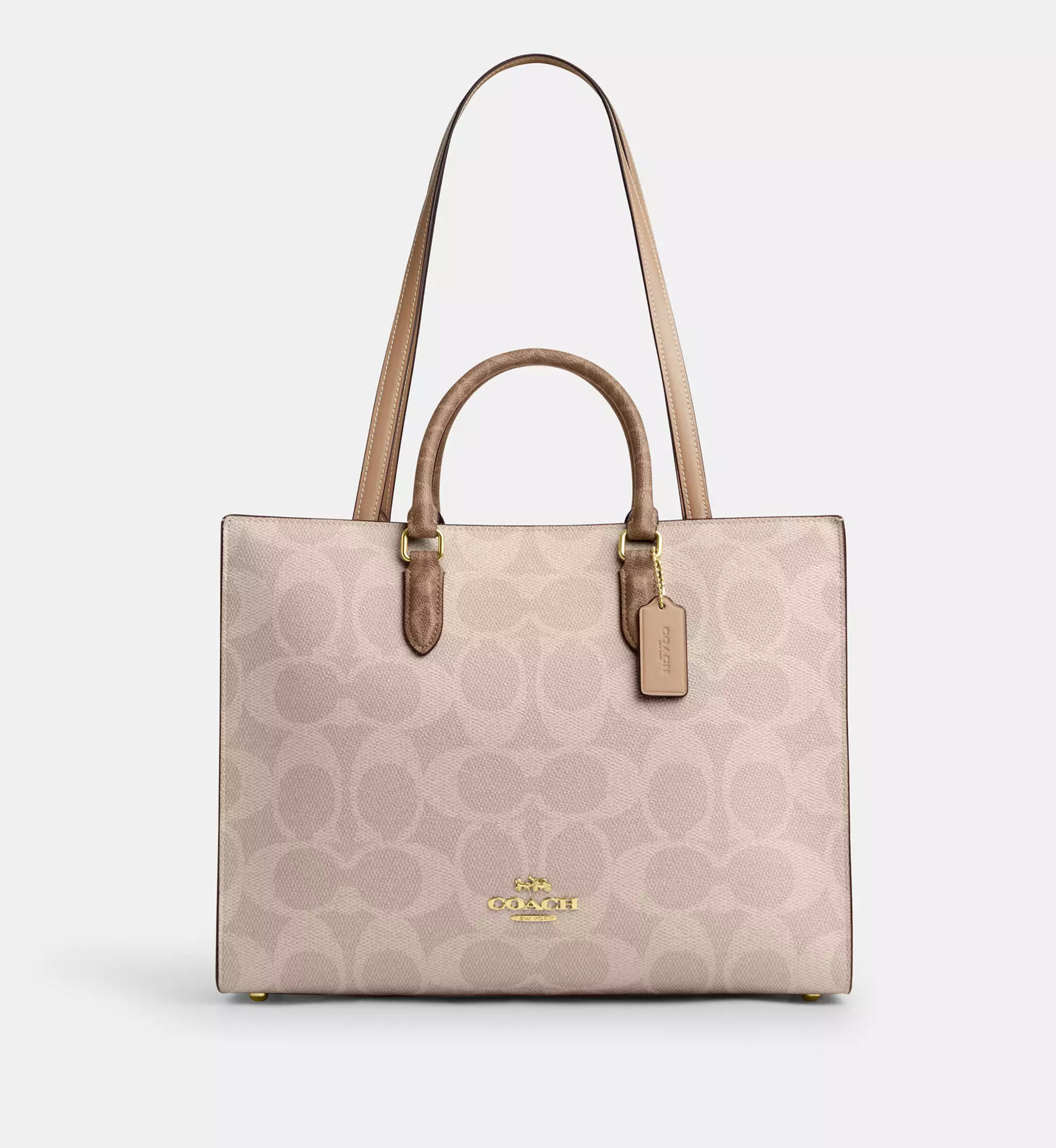 Coach Maggie Tote Bag In Blocked Signature Canvas 'Signature Canvas Gold Sand Tan'