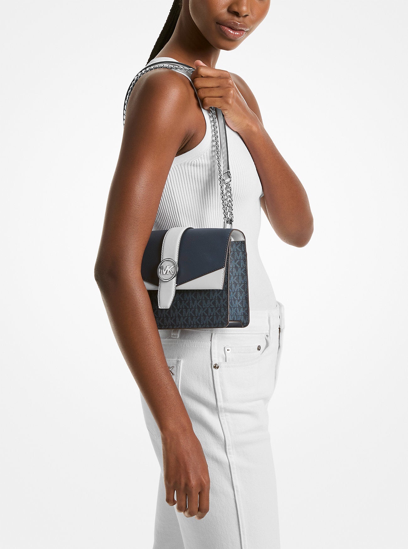 Michael Kors Greenwich Small Color-Block Signature Logo Crossbody Bag Admirl Multi