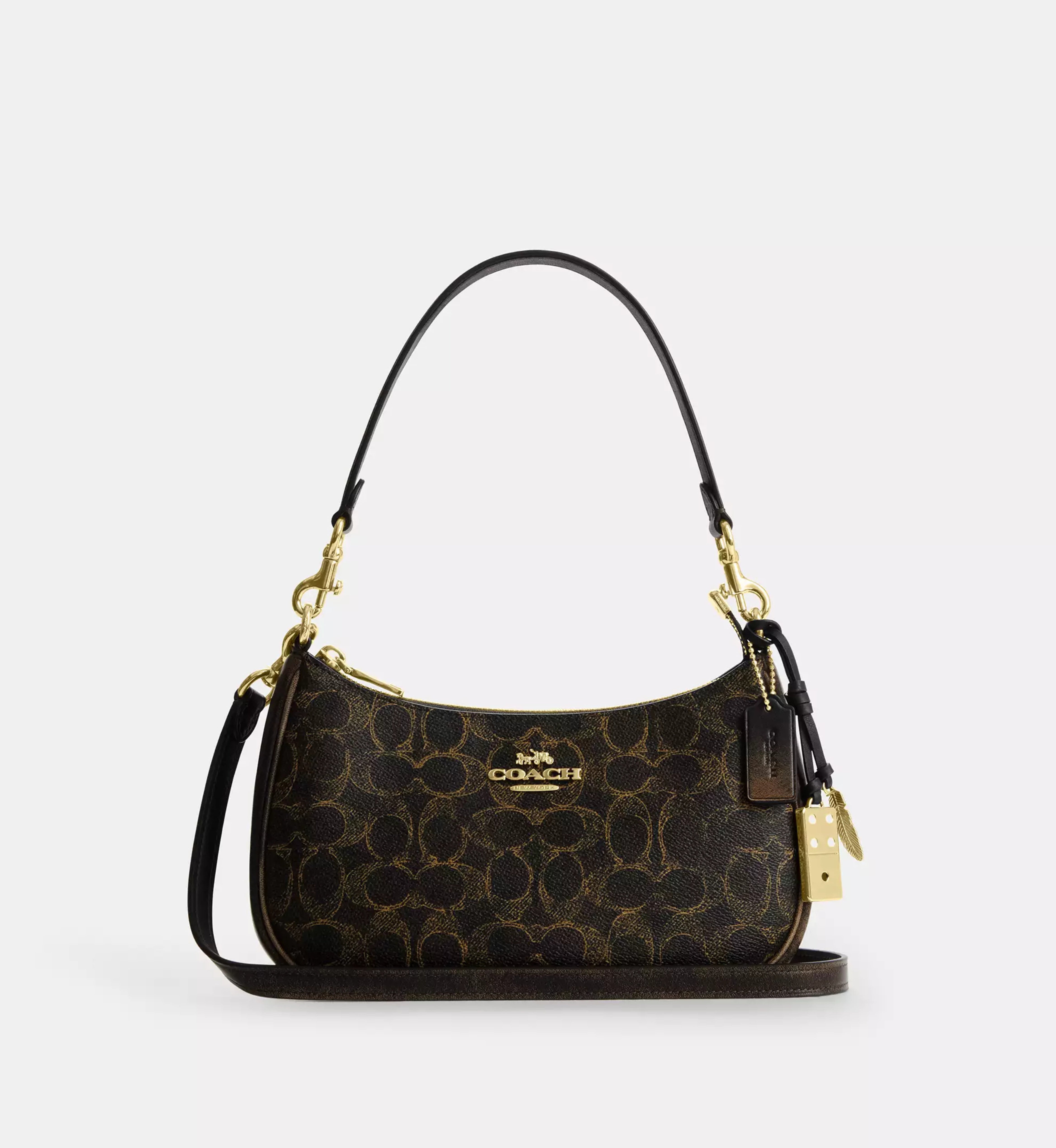 Coach Teri Shoulder Bag In Loved Signature Canvas With Charms 'Signature Canvas Gold Brown'