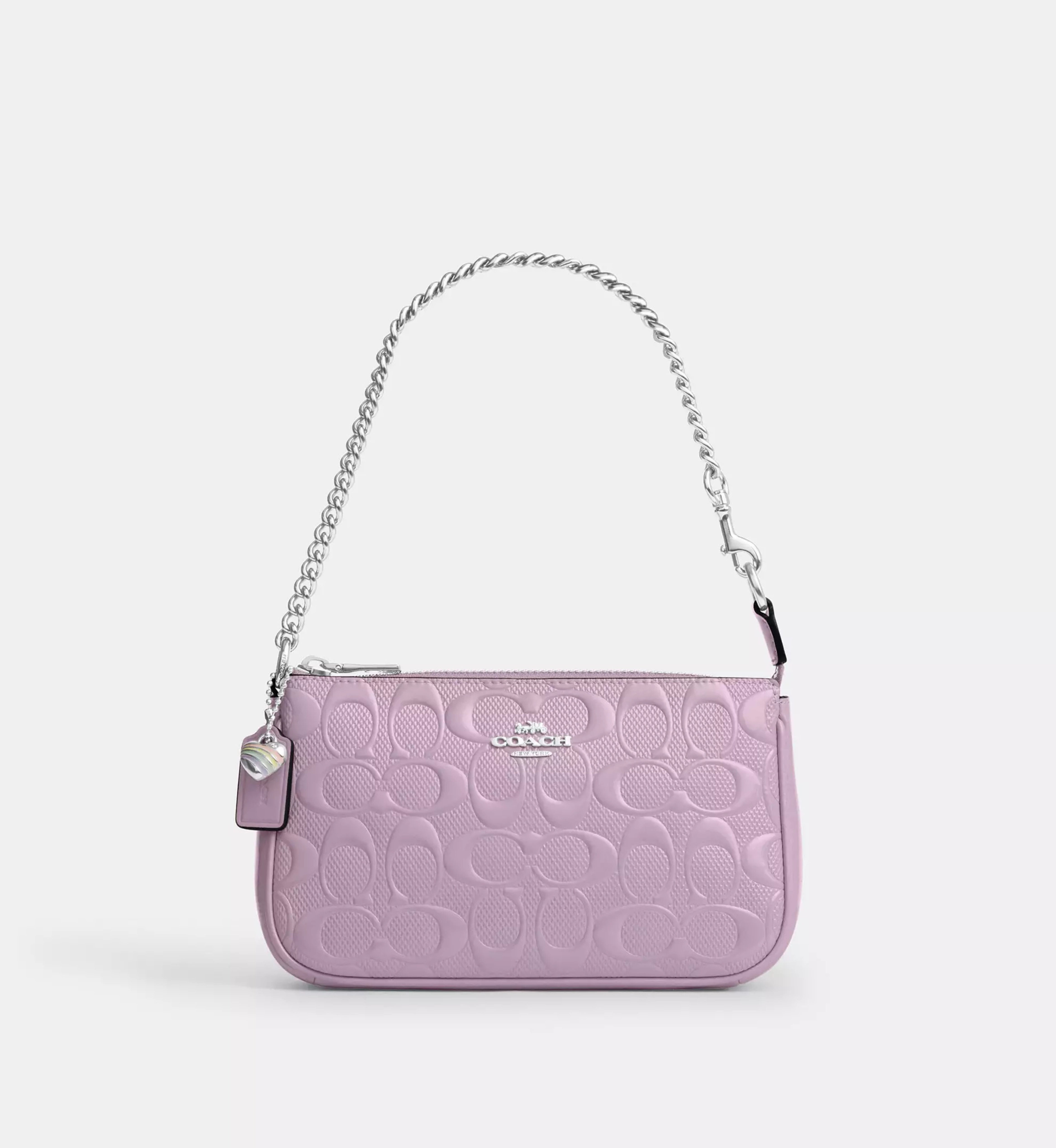 Coach Nolita 19 In Signature Leather With Heart Charm 'Patent Leather Silver Light Violet'