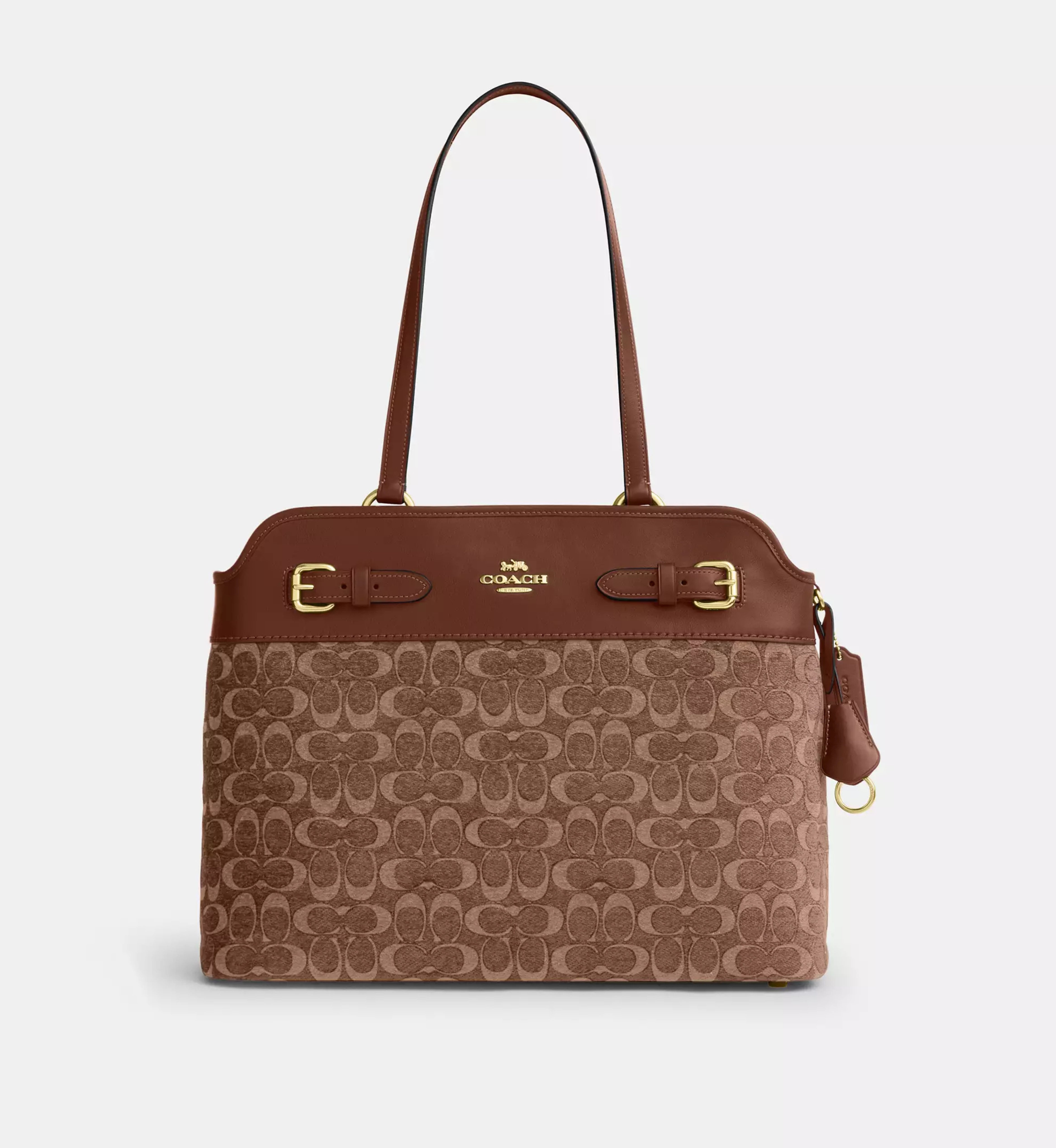 Coach Easton Tote Bag In Signature Chenille 'Smooth Leather Gold Light Khaki Vintage Brown'