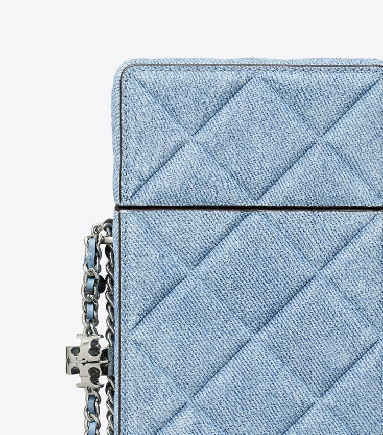 Tory Burch Fleming Denim-Print Suede Phone Crossbody Denim