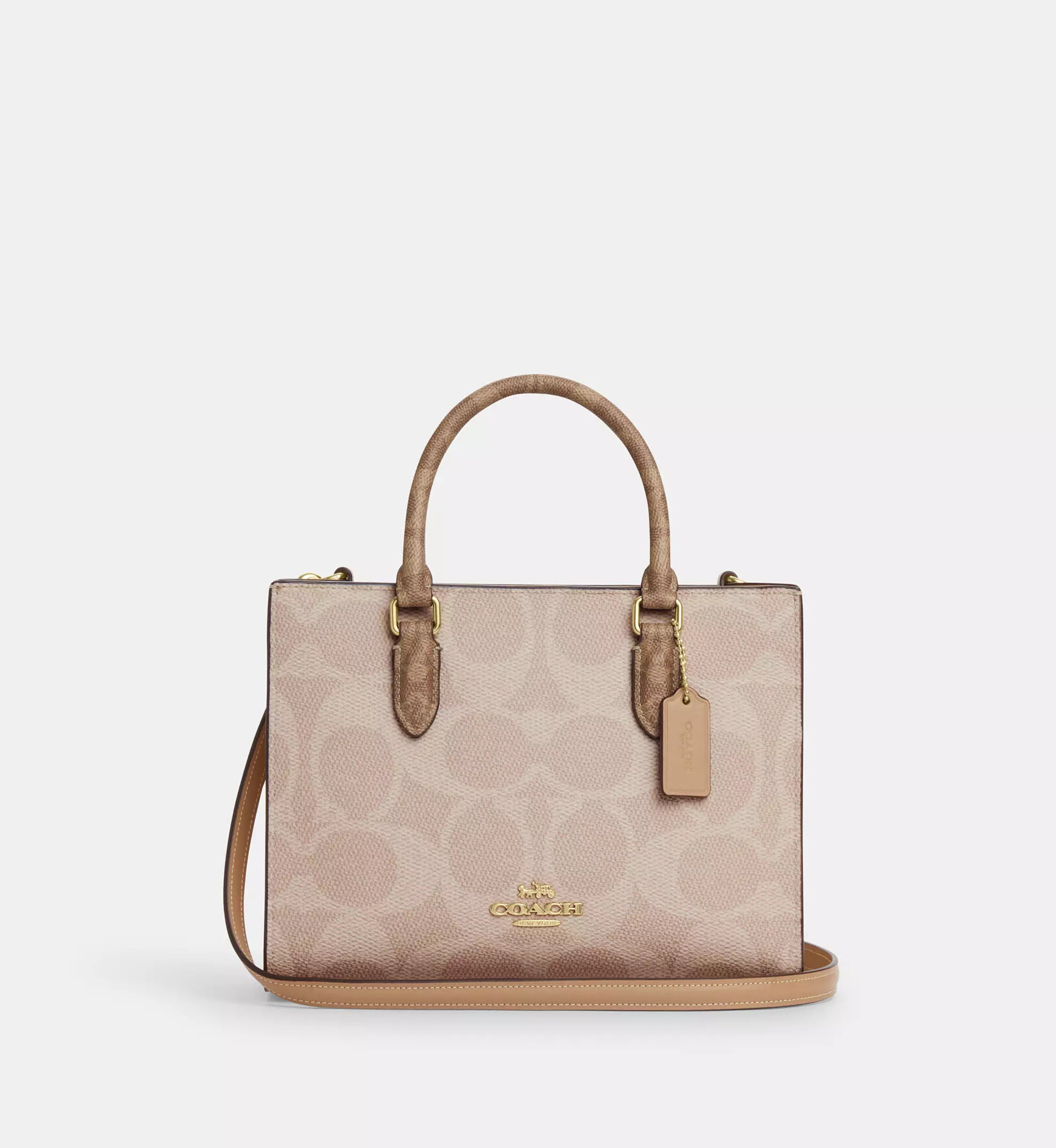 Coach Maggie Small Tote Bag In Blocked Signature Canvas 'Signature Canvas Gold Sand Tan'
