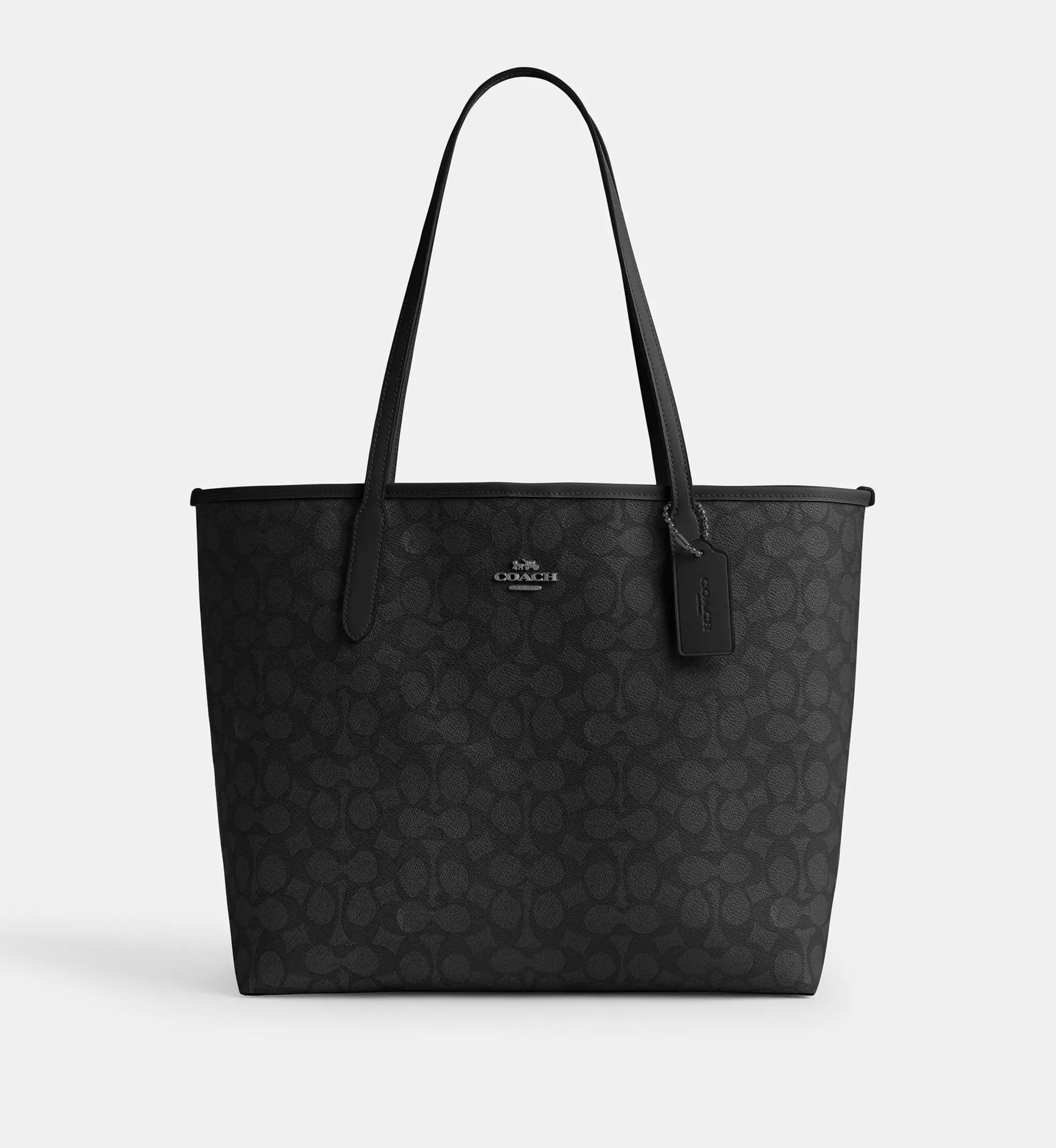 Coach City Tote Bag In Signature Canvas  'Signature Canvas Gunmetal Charcoal Black'