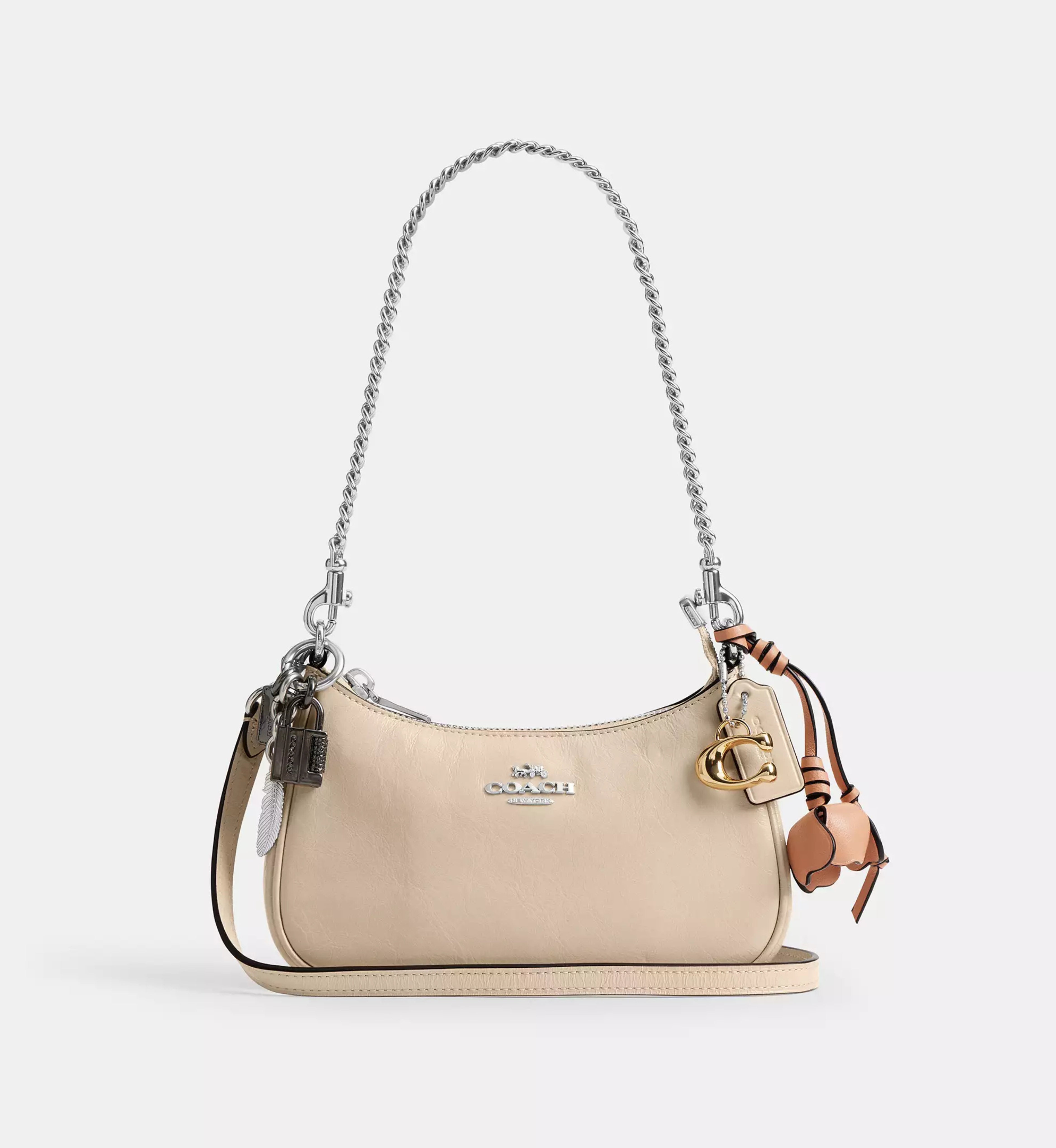 Coach Teri Mini Crossbody Bag With Charms 'Glazed Leather Silver Lvory'