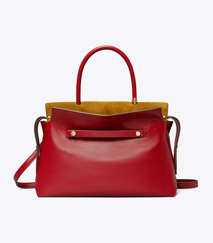 Tory Burch Mercer Textured Satchel Ruby