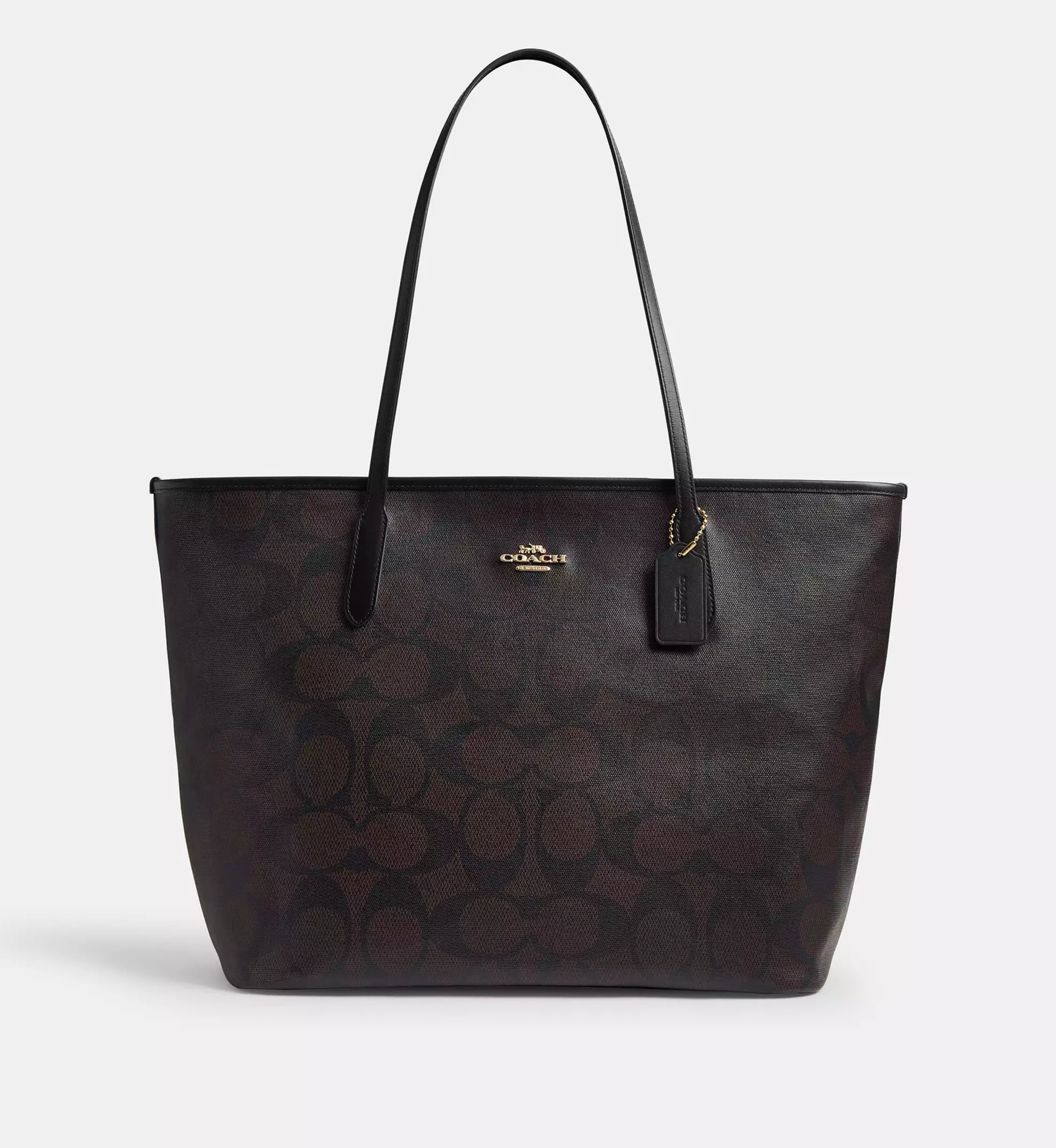 Coach Large City Tote Bag In Maxi Signature Canvas 'Signature Canvas Gold Walnut Black'