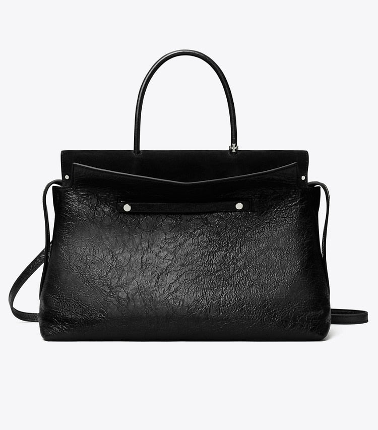 Tory Burch Large Mercer Distressed Satchel Black
