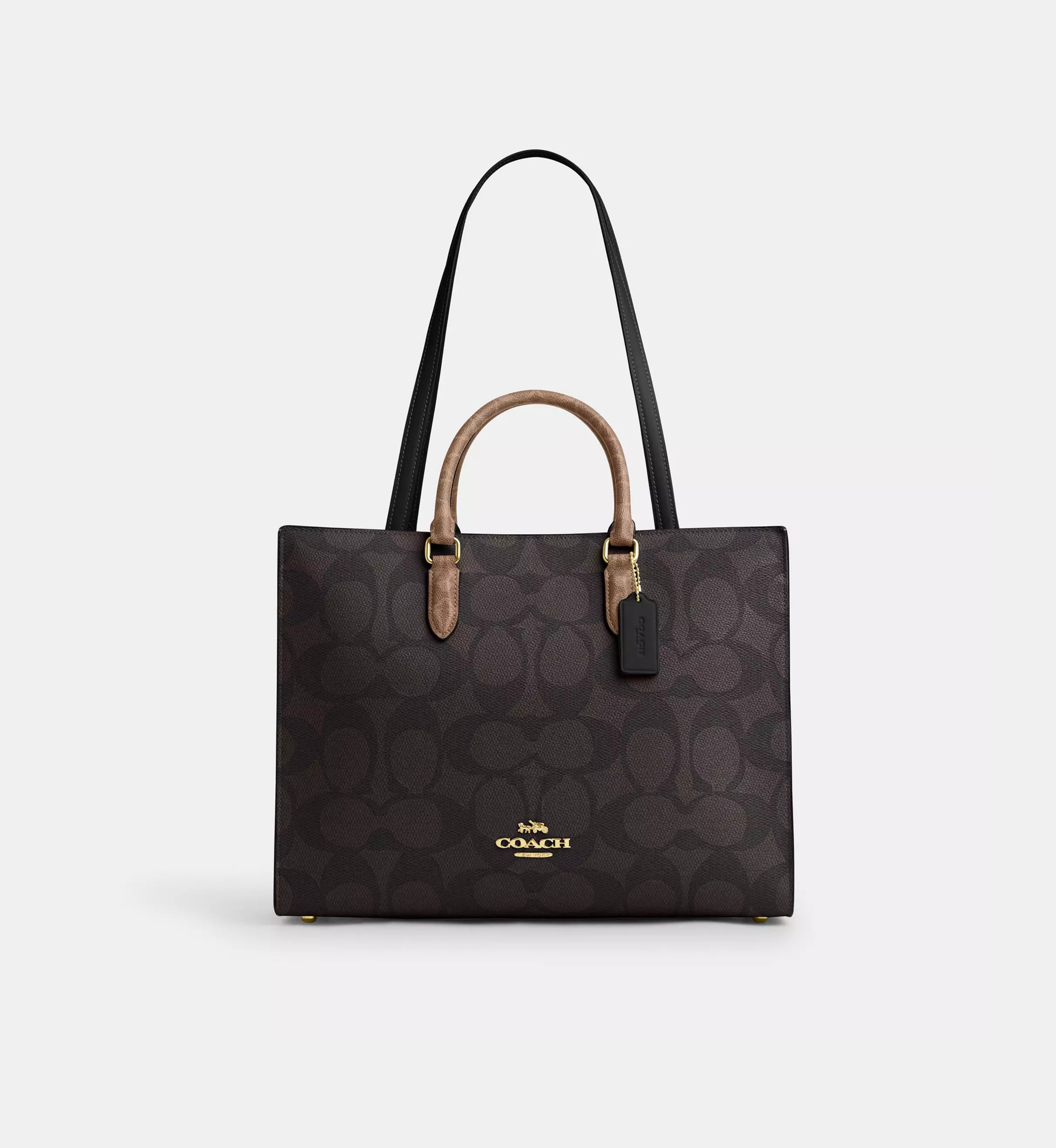 Coach Maggie Tote Bag In Blocked Signature Canvas 'Signature Canvas Gold Walnut Tan'