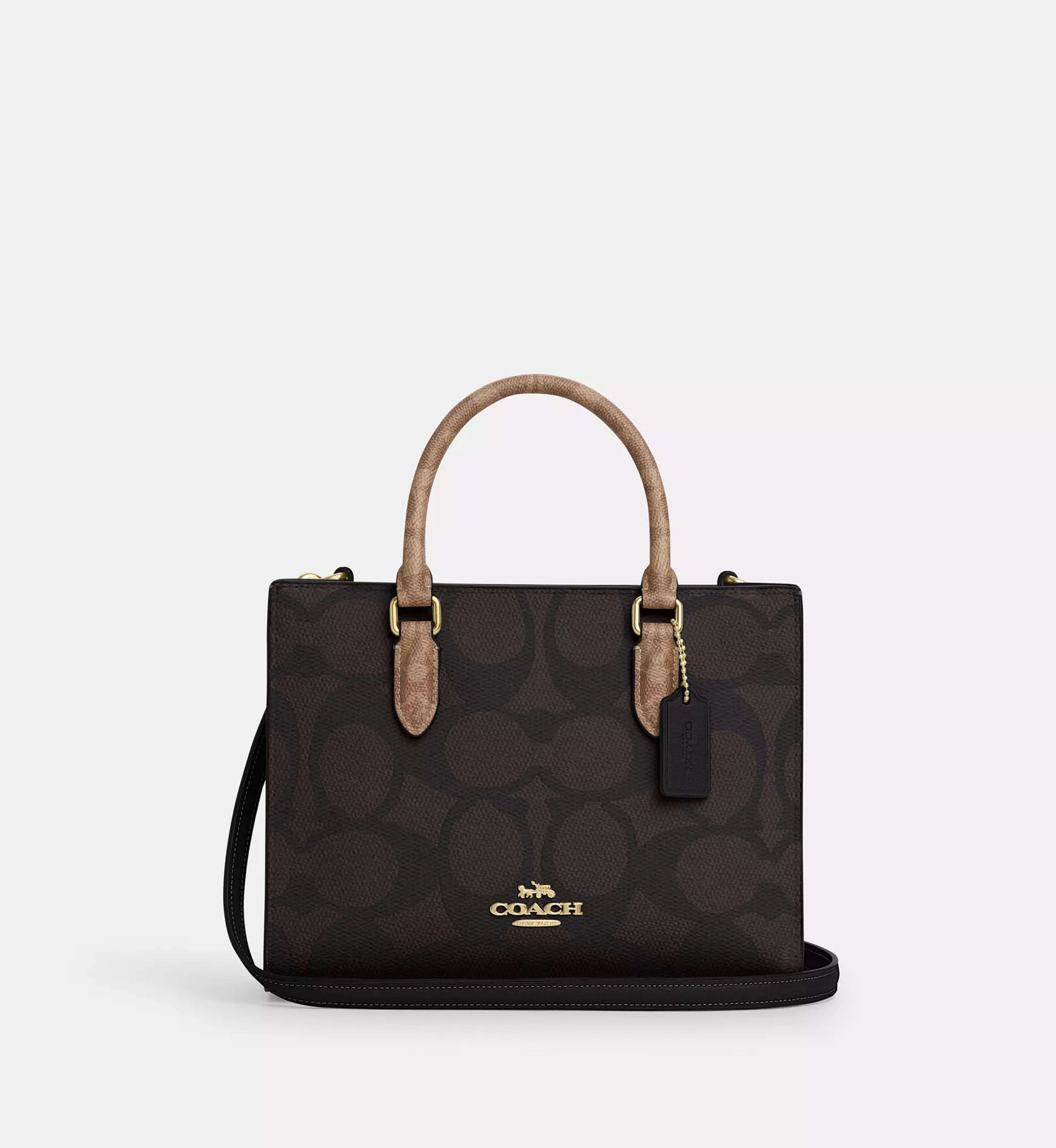 Coach Maggie Small Tote Bag In Blocked Signature Canvas 'Signature Canvas Gold Walnut Tan'