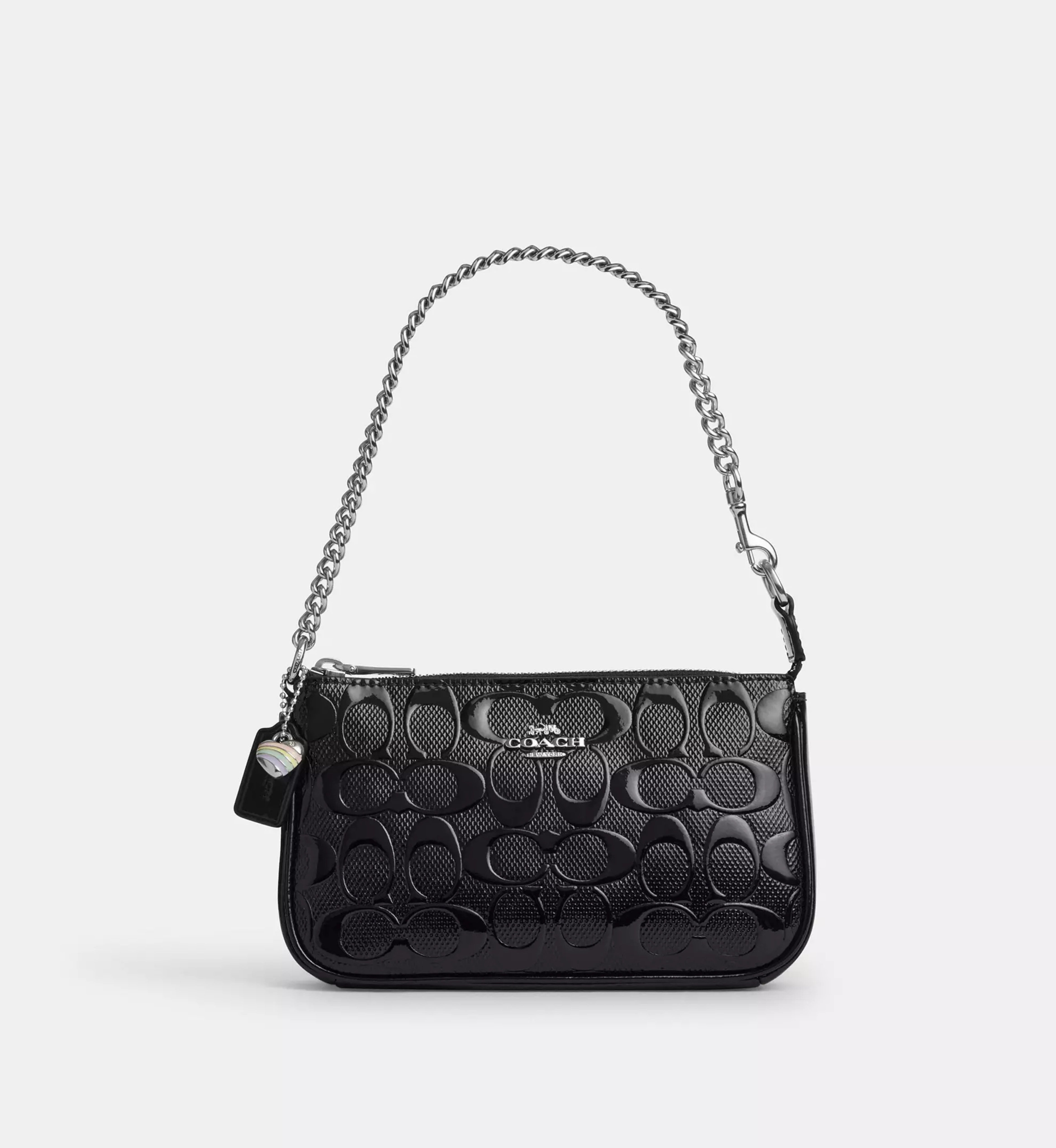 Coach Nolita 19 In Signature Leather With Heart Charm  'Patent Leather Silver Black'