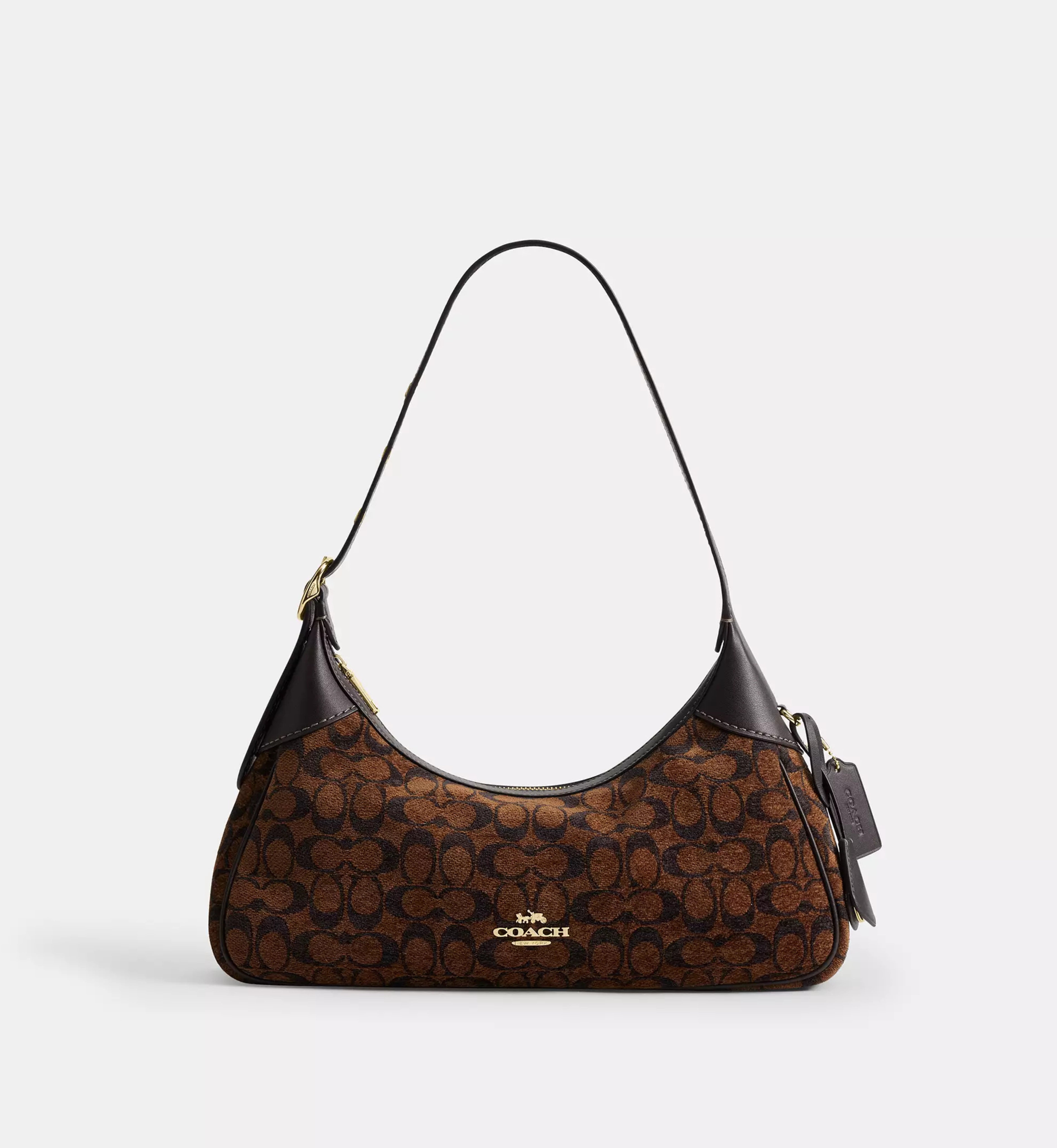 Coach Ella Small Shoulder Bag In Signature Chenille 'Gold Truffle'