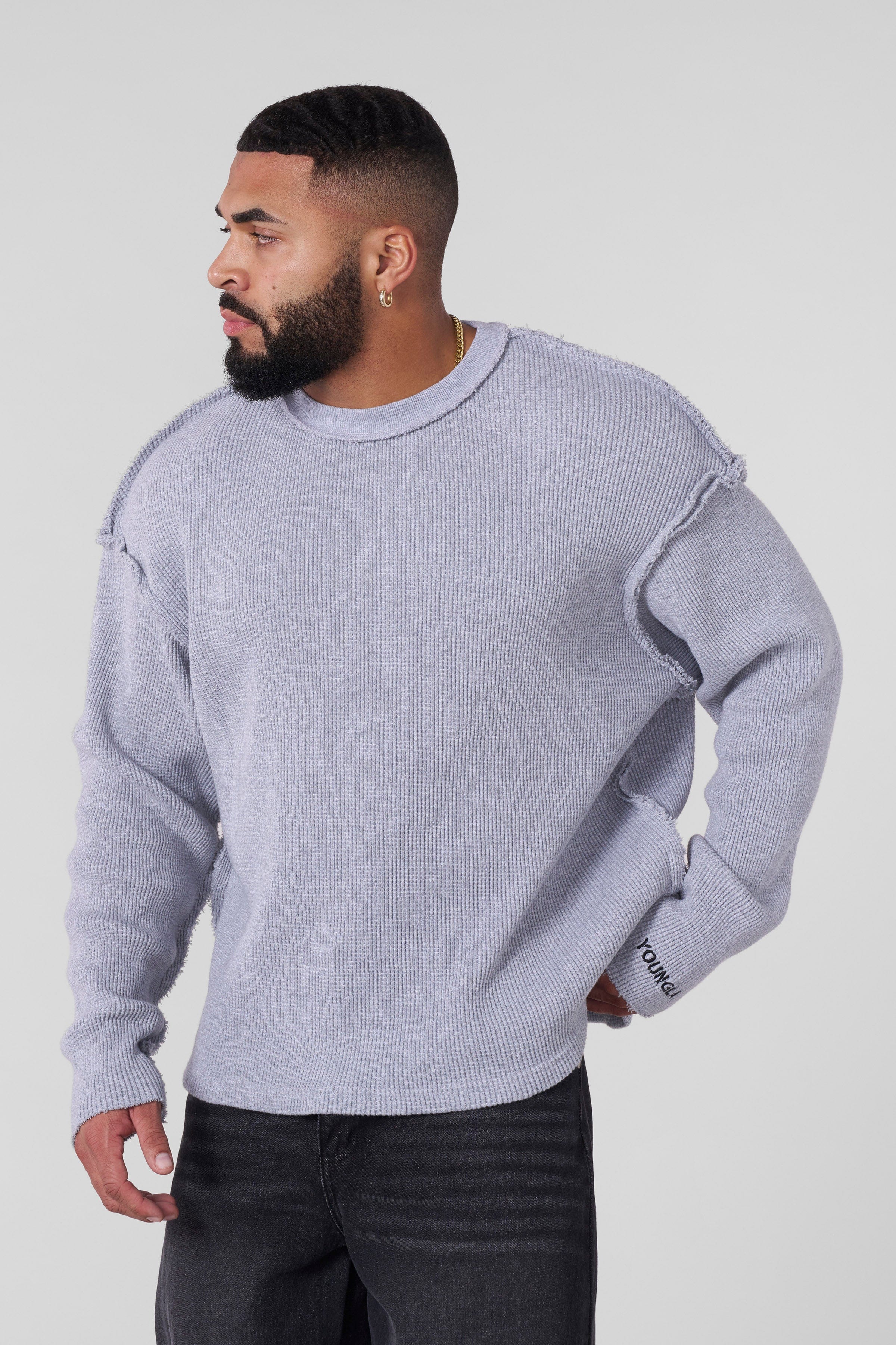 Young La 5158 - Deconstructed Stencil Thermal 'Heather Grey'