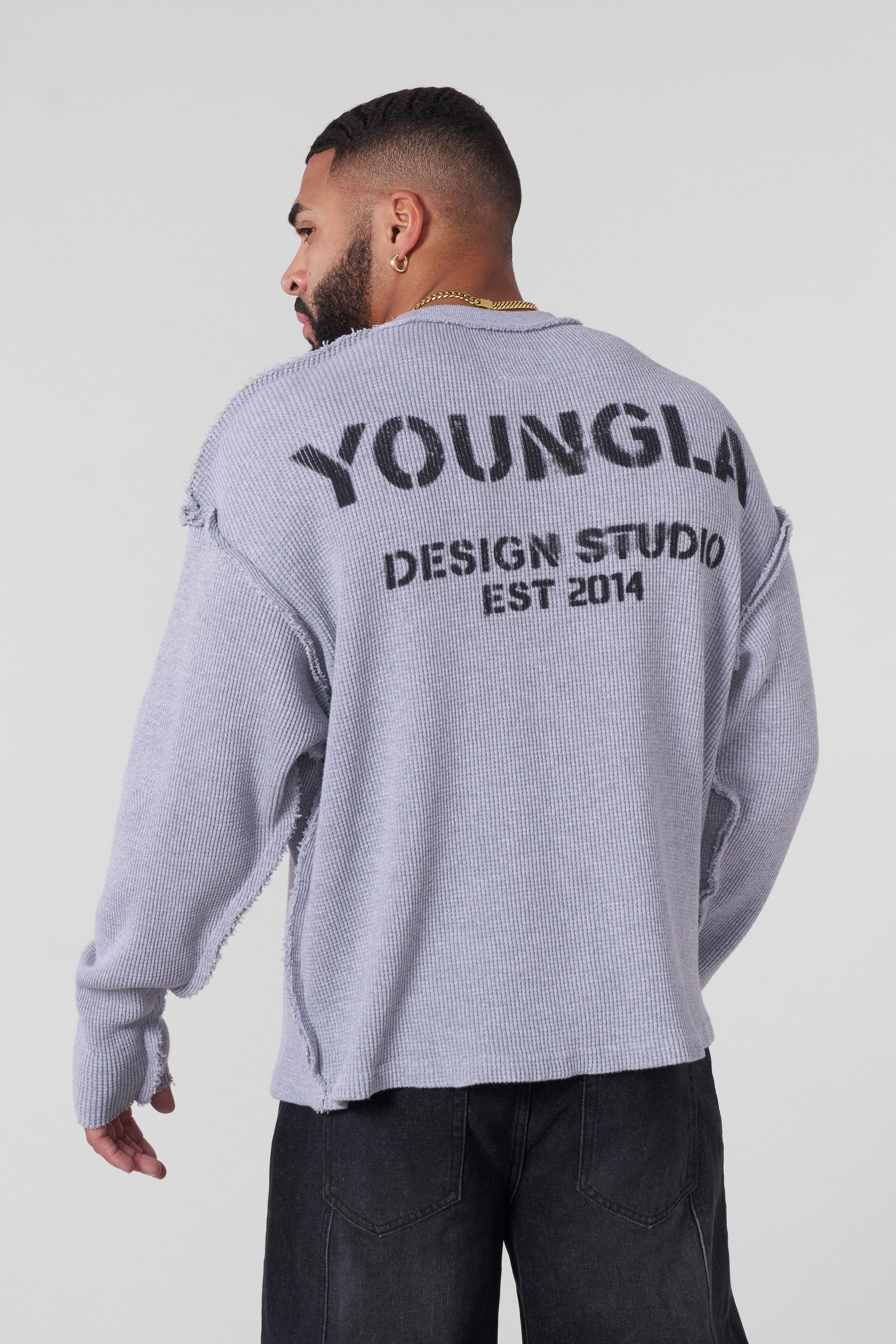 Young La 5158 - Deconstructed Stencil Thermal 'Heather Grey'