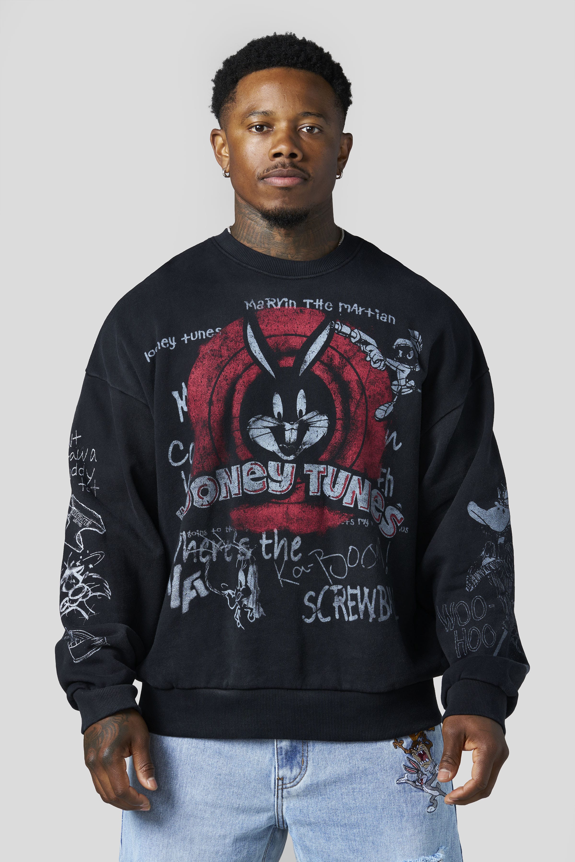 Young La 5256 - Looney Tunes Graffiti Crewnecks 'Allover Black Sketch'