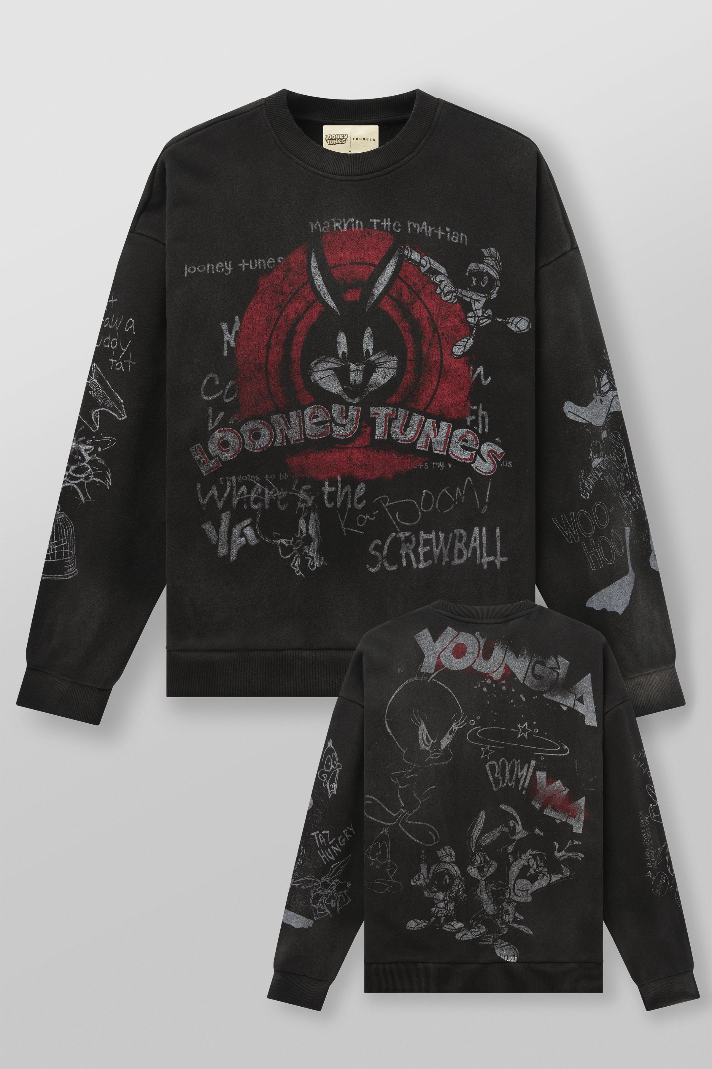 Young La 5256 - Looney Tunes Graffiti Crewnecks 'Allover Black Sketch'