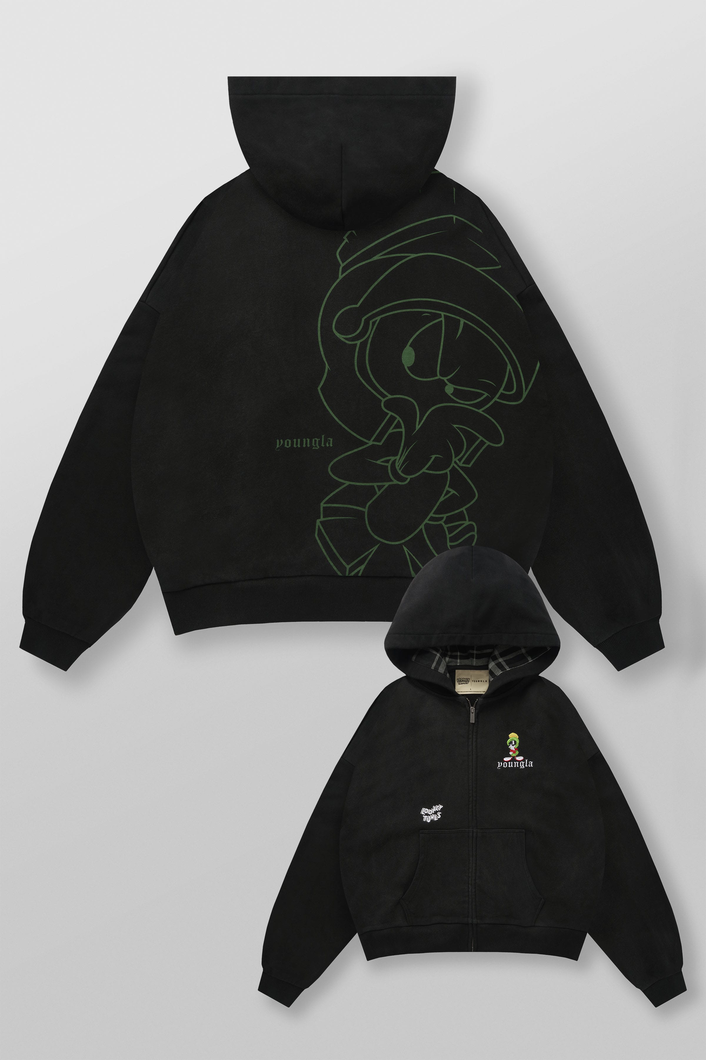 Young La 5257 - Looney Tunes Plaid Zip-Ups 'Black Wash'