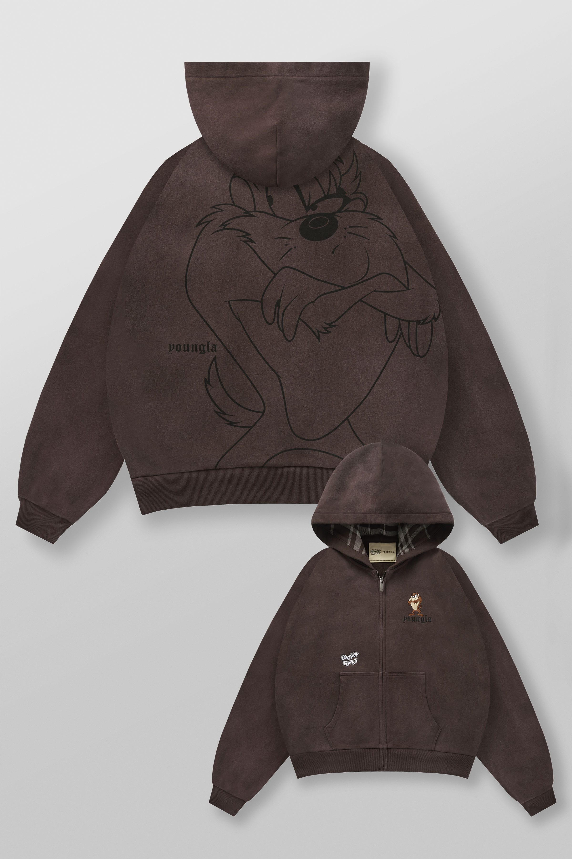 Young La 5257 - Looney Tunes Plaid Zip-Ups 'Brown Wash'